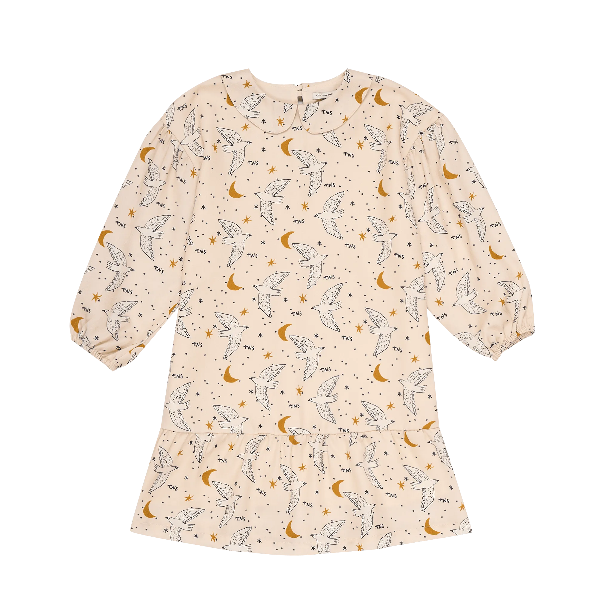 Weites Kleid mit Bubikragen aus Baumwolle Beige