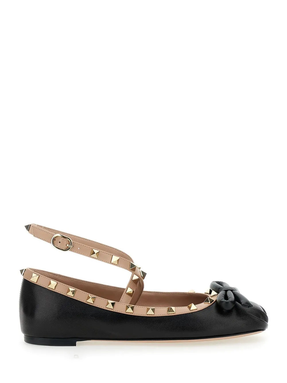 Ballerinas "Rockstud" für Damen aus Glattleder in Schwarz mit Schleifendetail