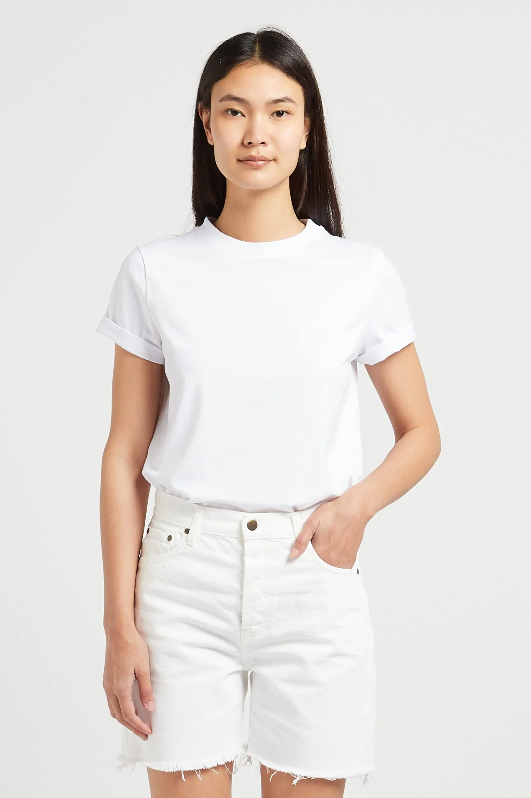 Gerade geschnittenes Rundhals-T-Shirt aus Baumwoll-Mix Weiss DANIS