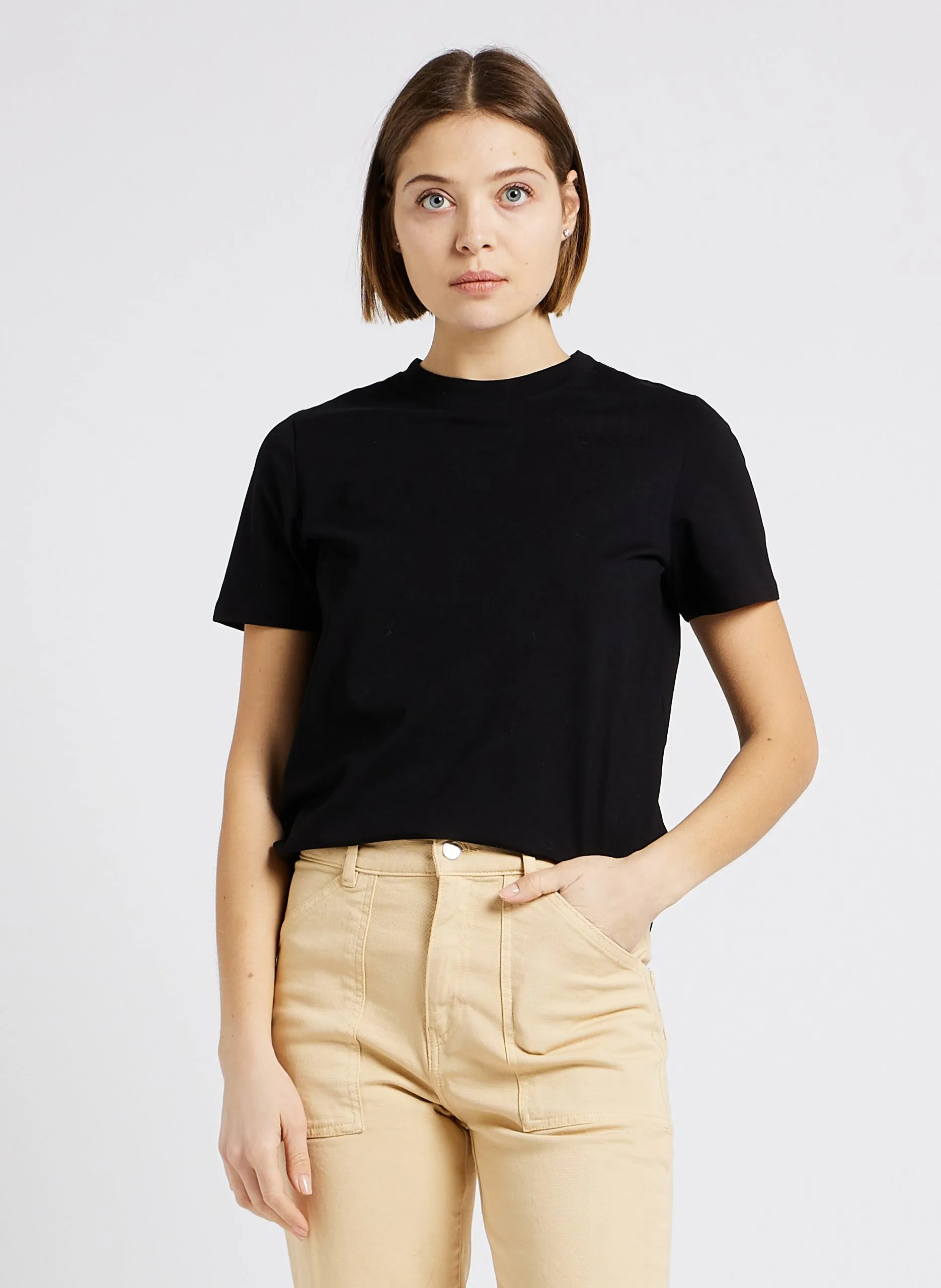 Gerade geschnittenes Rundhals-T-Shirt aus Baumwoll-Mix Schwarz DANIS