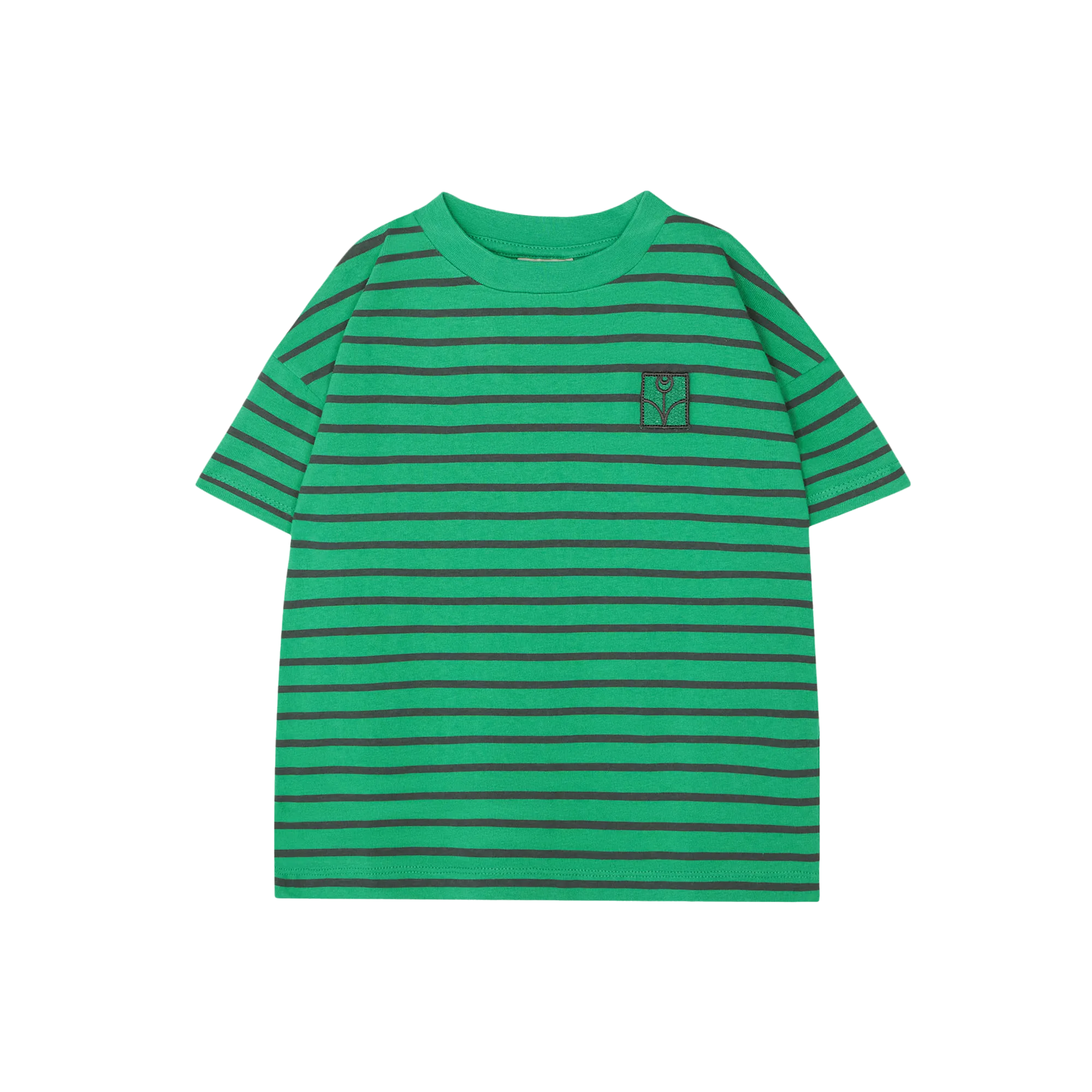 Weites T-Shirt mit Rundhalsausschnitt aus gestreifter Baumwolle Grun