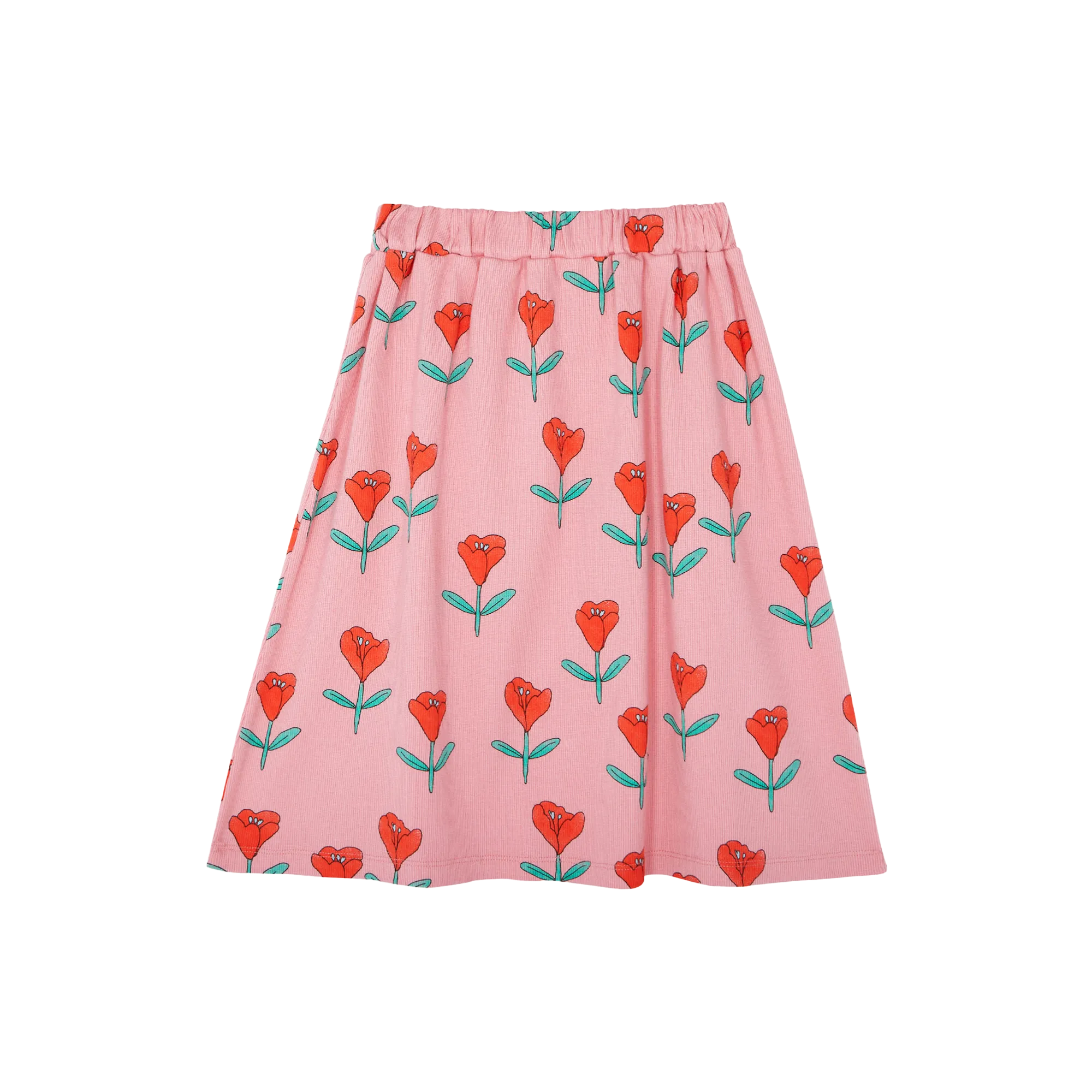 Ausgestellter Midirock aus Baumwolle mit Print Rosa