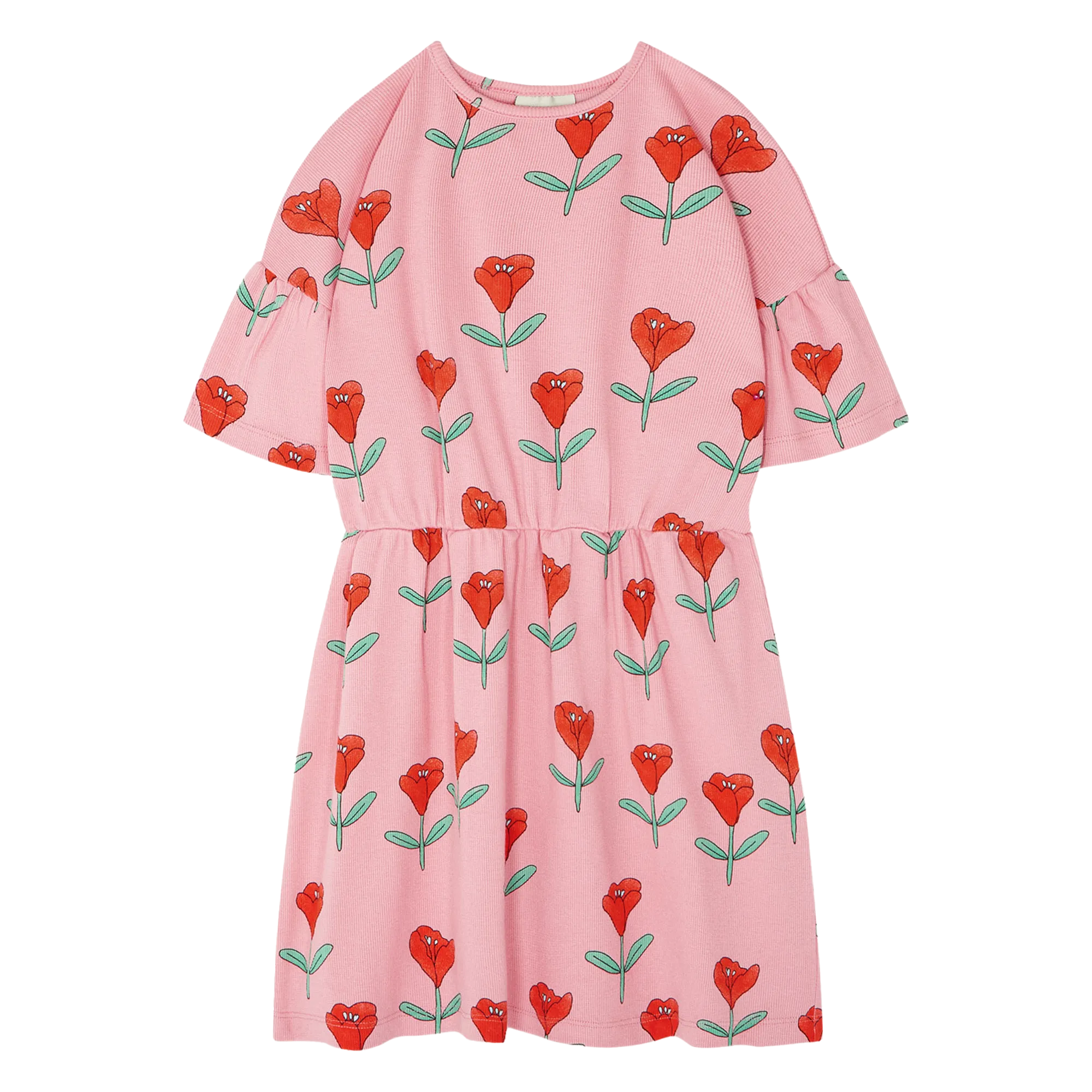 Bedrucktes Kurzkleid mit Rundhalsausschnitt aus Baumwolle Rosa