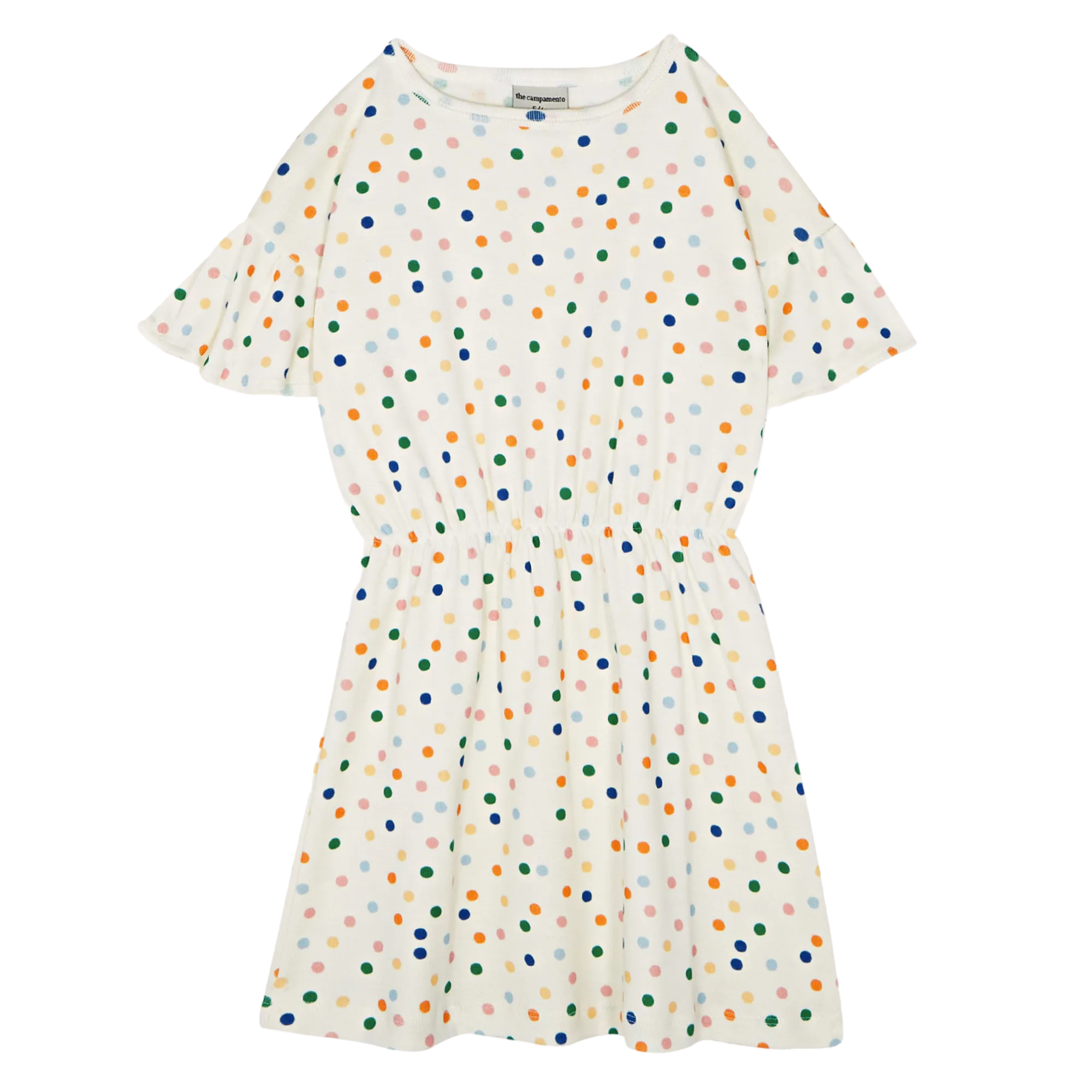 Bedrucktes Kurzkleid mit Rundhalsausschnitt aus Baumwolle Weiss