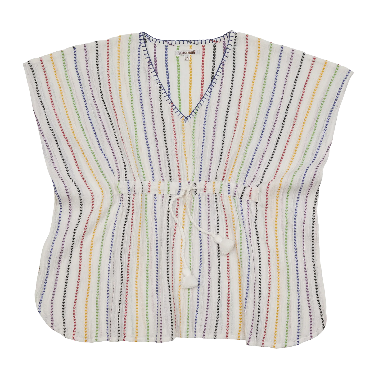 Kurzer Poncho aus Baumwolle mit V-Ausschnitt Mehrfarbig TOBAGO