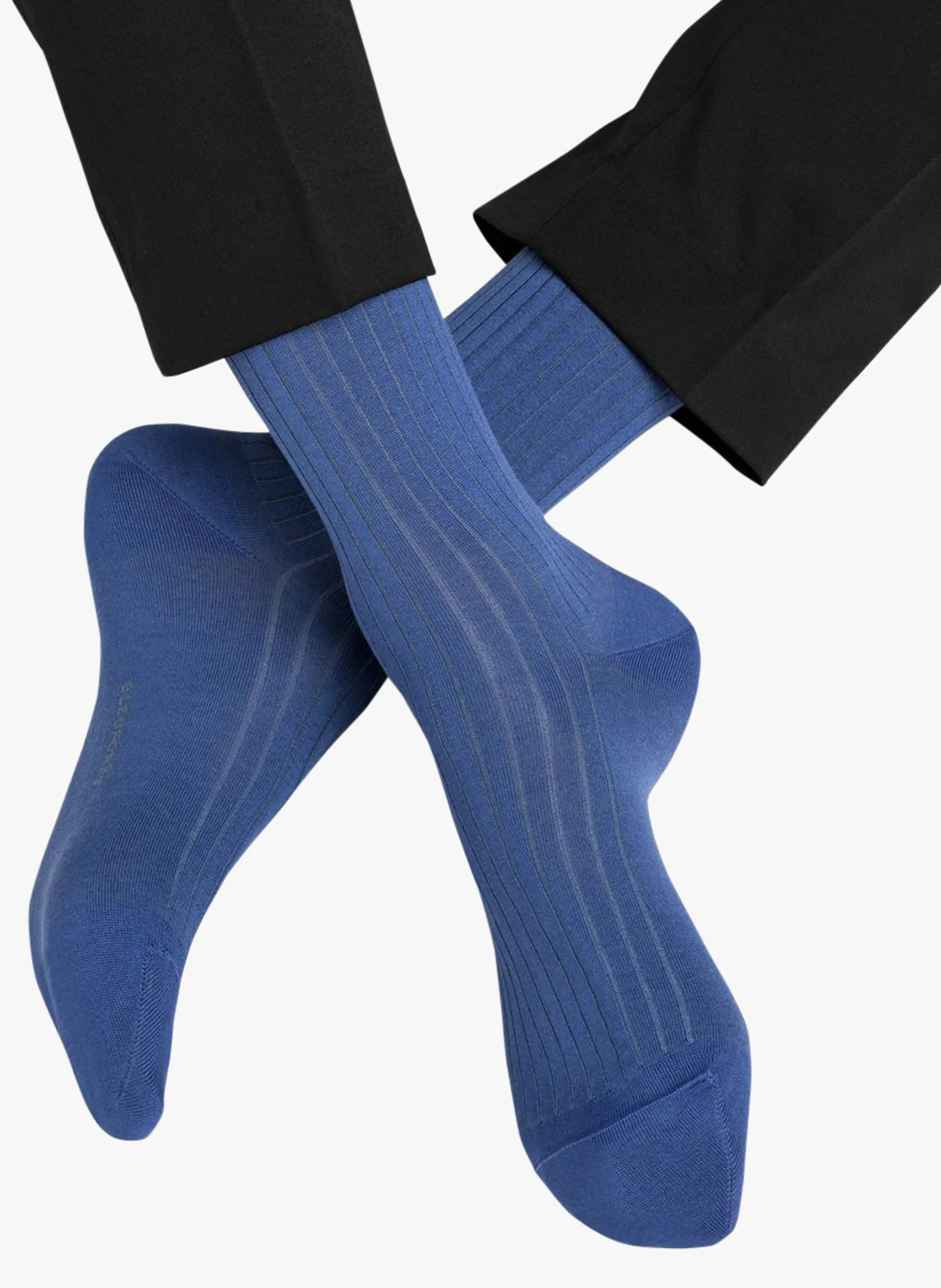 Lange, gerippte Socken aus Schottengarn Blau