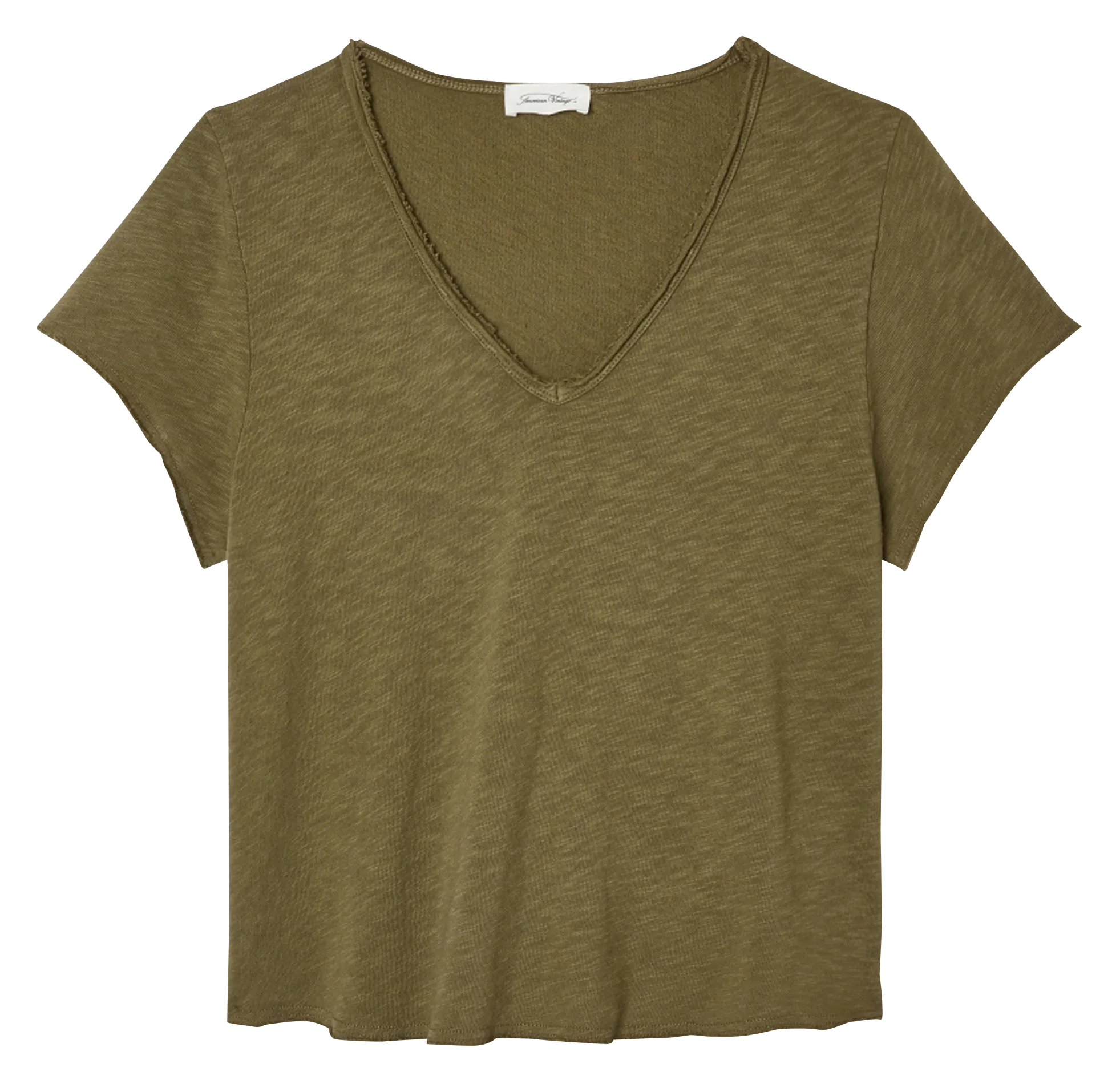 Gerade geschnittenes Baumwoll-T-Shirt mit ungesäumten Schnittkanten Khaki SONOMA