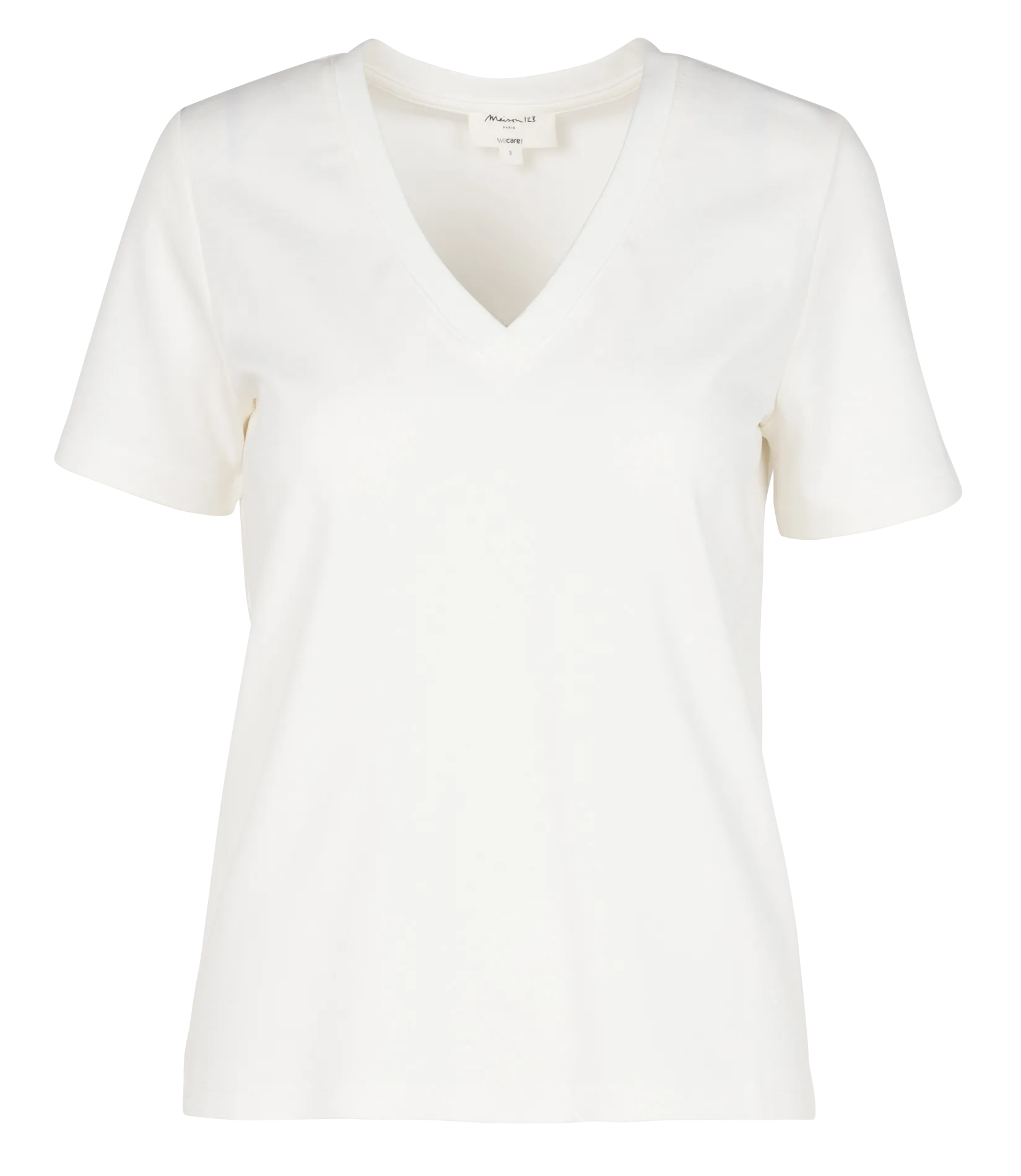 Gerade geschnittenes Baumwoll-T-Shirt mit V-Ausschnitt Weiss DANA