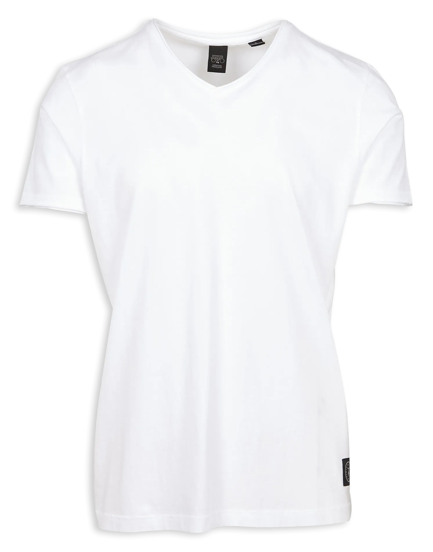 Gerade geschnittenes Baumwoll-T-Shirt mit V-Ausschnitt und Rollsaum Weiss GRIBS