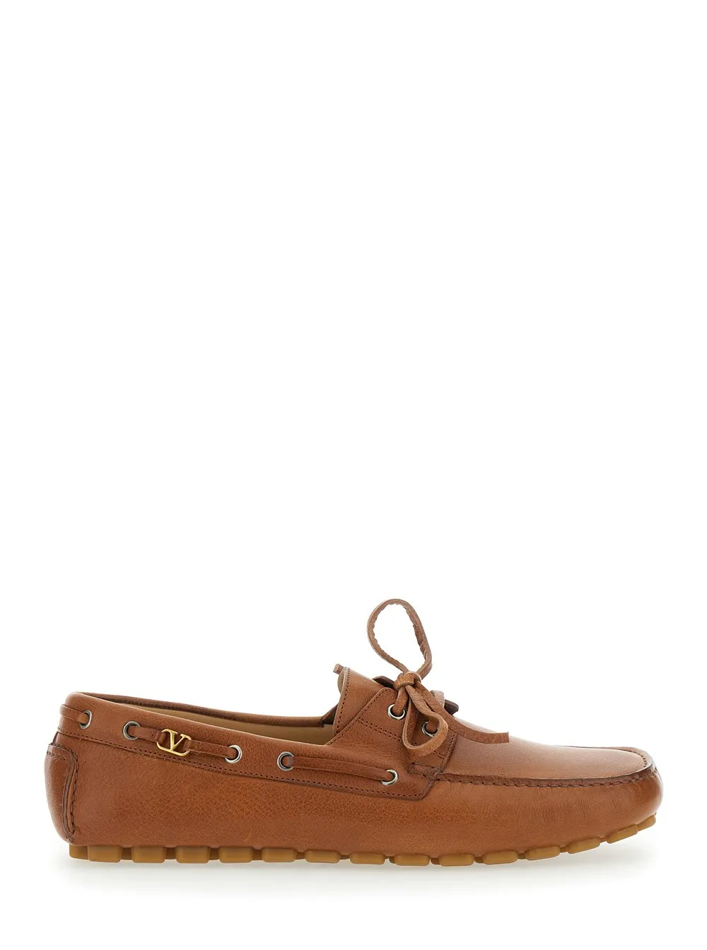 "Fastaway" Braune Loafers mit VLogo-Plakette und dekorativen Schnürsenkeln mit Logo aus Leder Herren