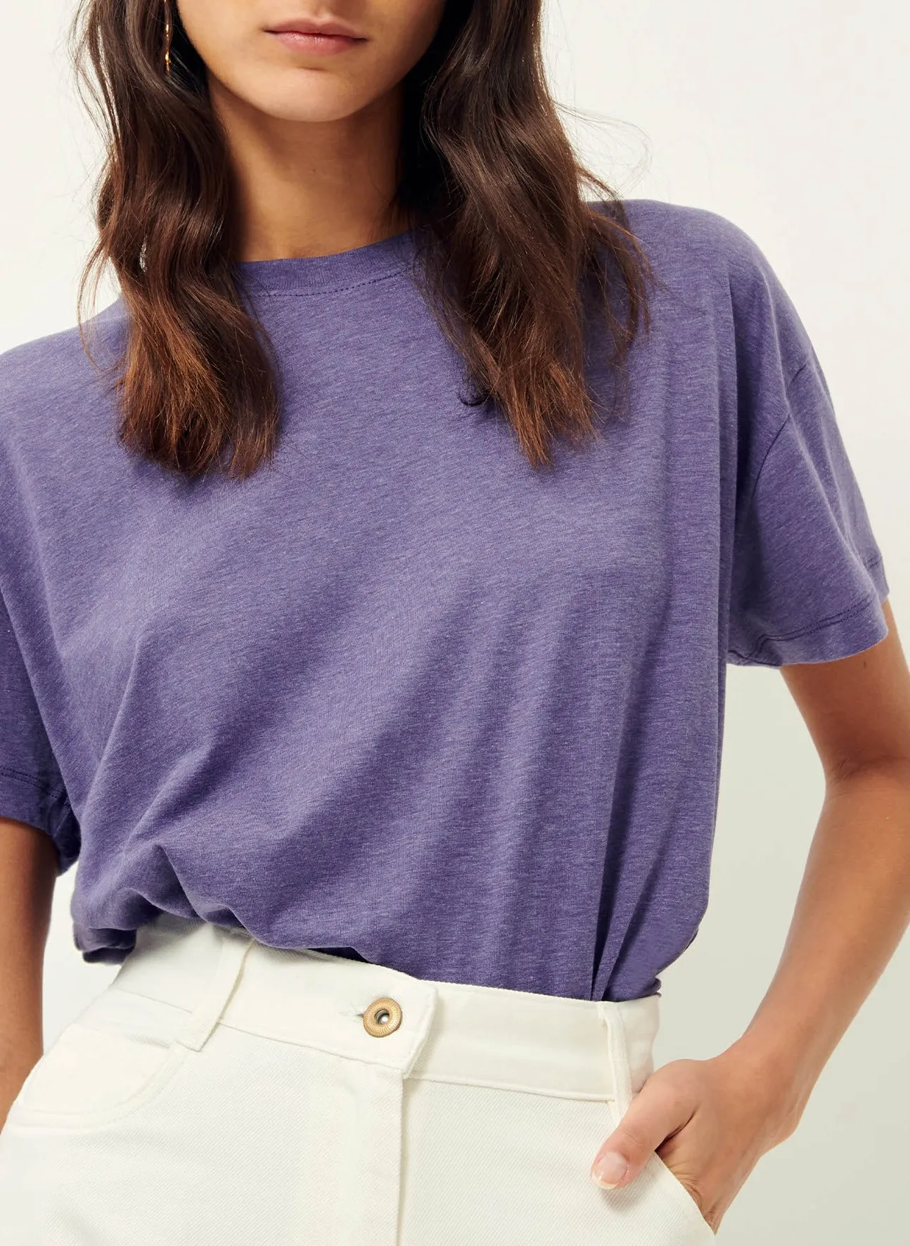 Weites, fließendes T-Shirt mit Rundhalsausschnitt Violett TOO