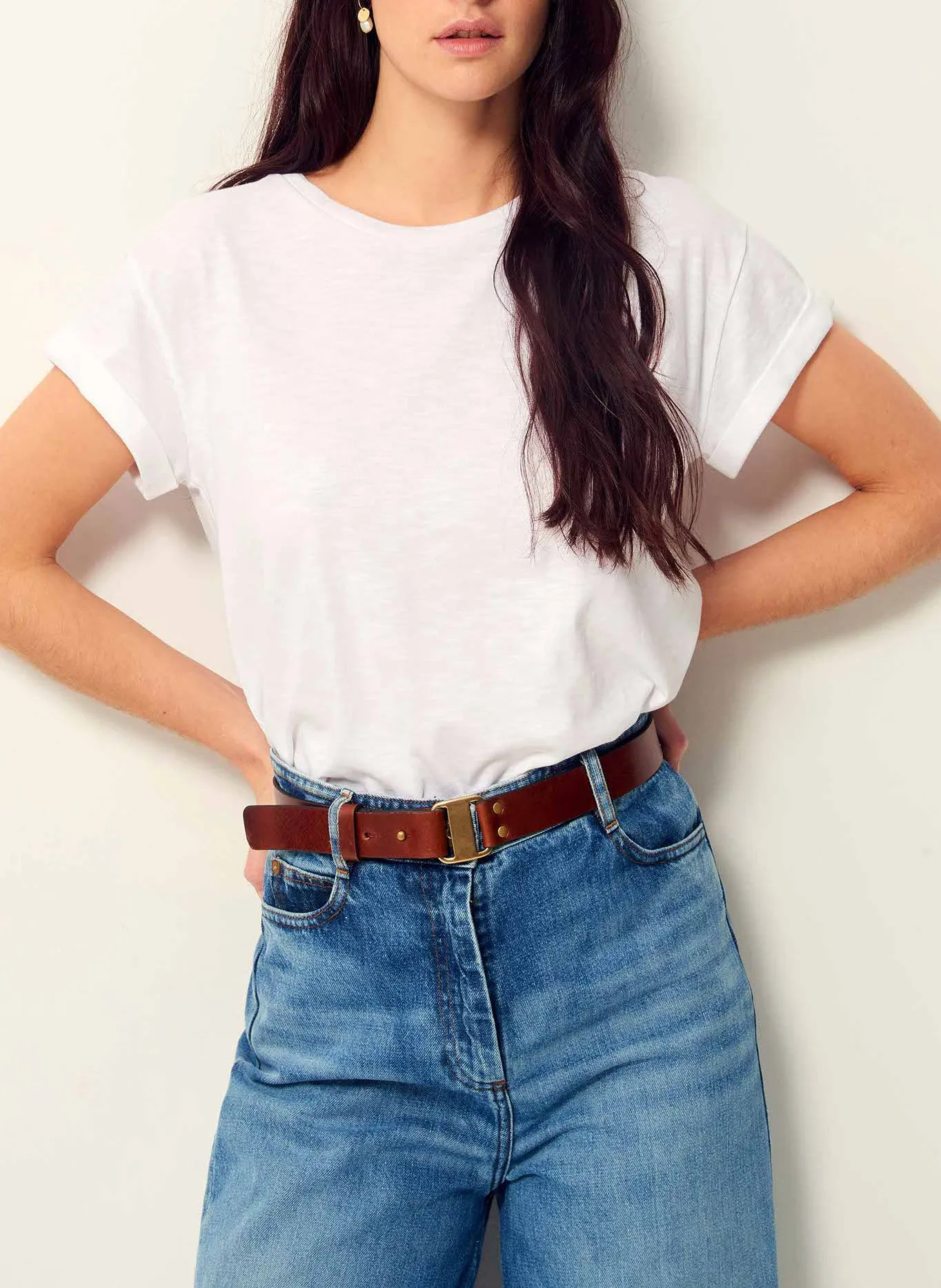 Rundhals-T-Shirt aus Baumwoll-Mix Weiss ALBANO