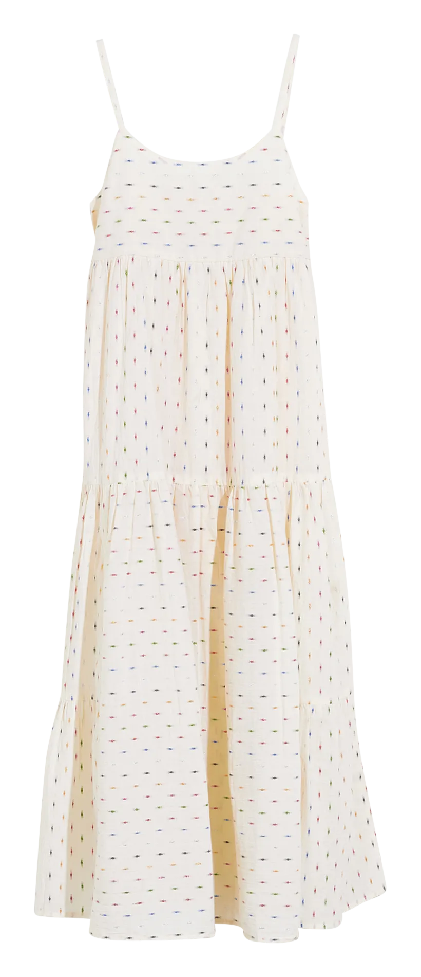 Langes Kleid mit Rüschen und metallischen Fäden aus Baumwolle. Grau HAIKU