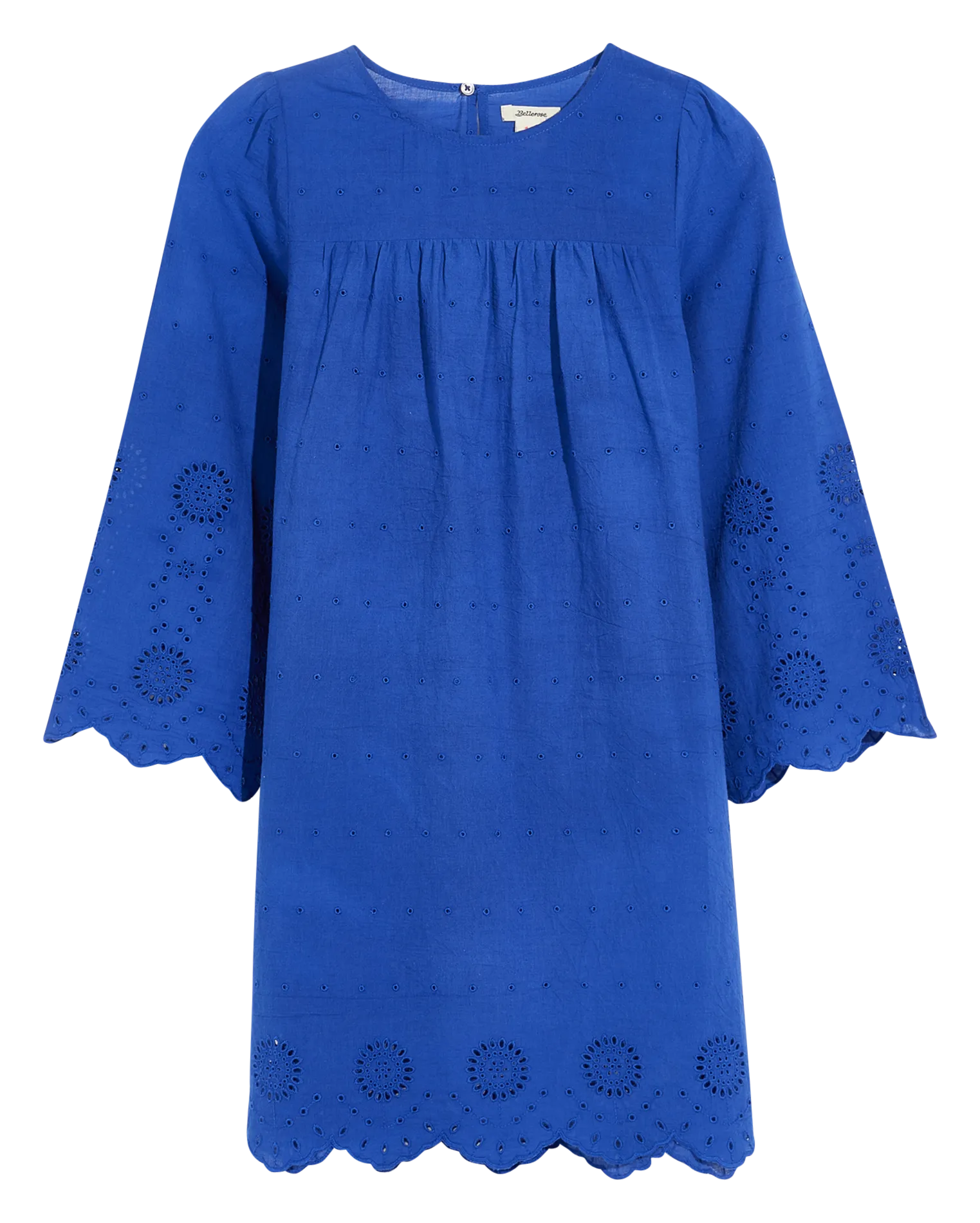 Mittellanges, gerade geschnittenes Kleid mit Knopfleiste und Wellenkante aus Baumwolle. Blau HEMLOCK