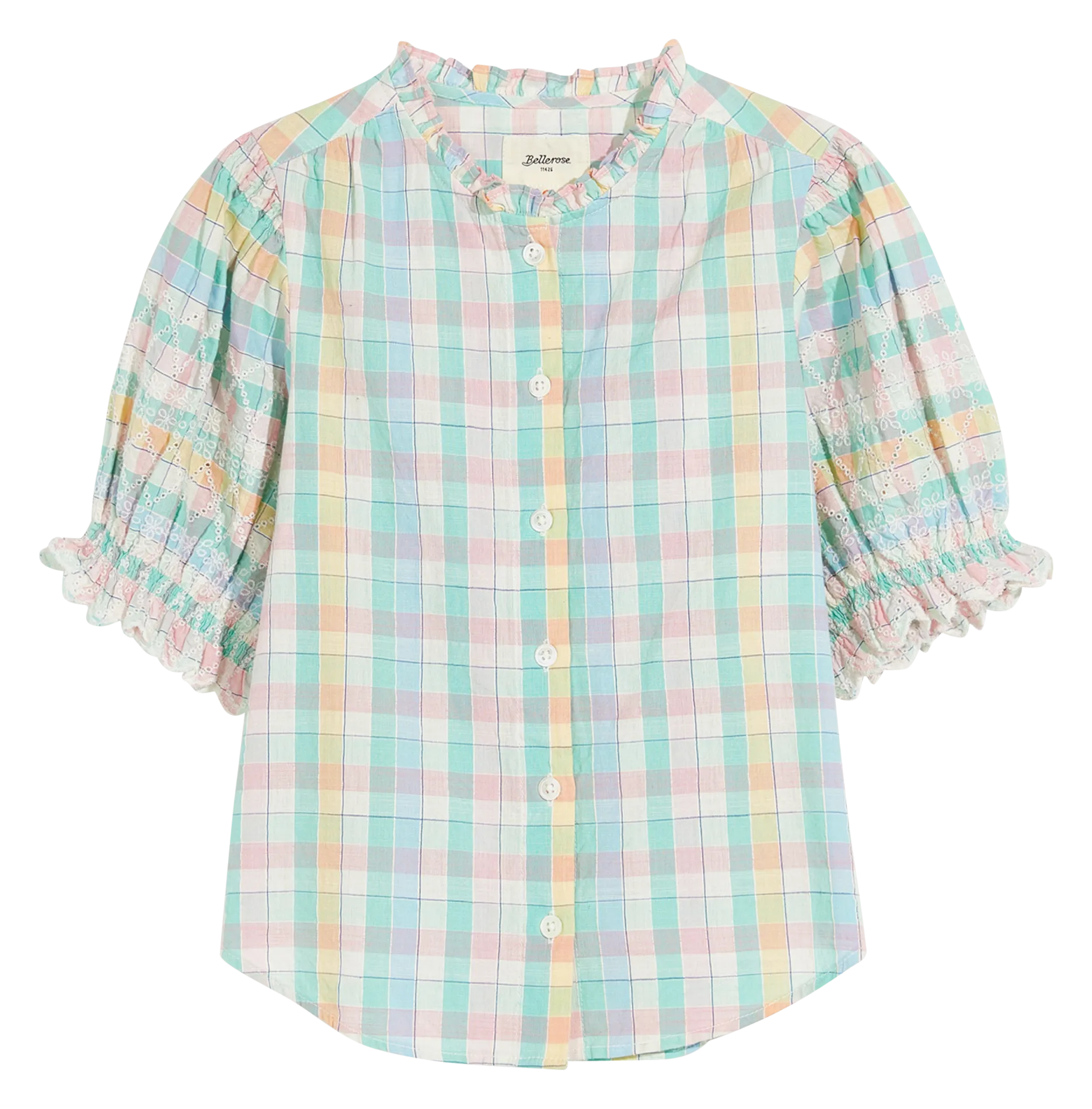 Gerade kariertes Hemd mit Volants aus Baumwolle Grun HARRAS