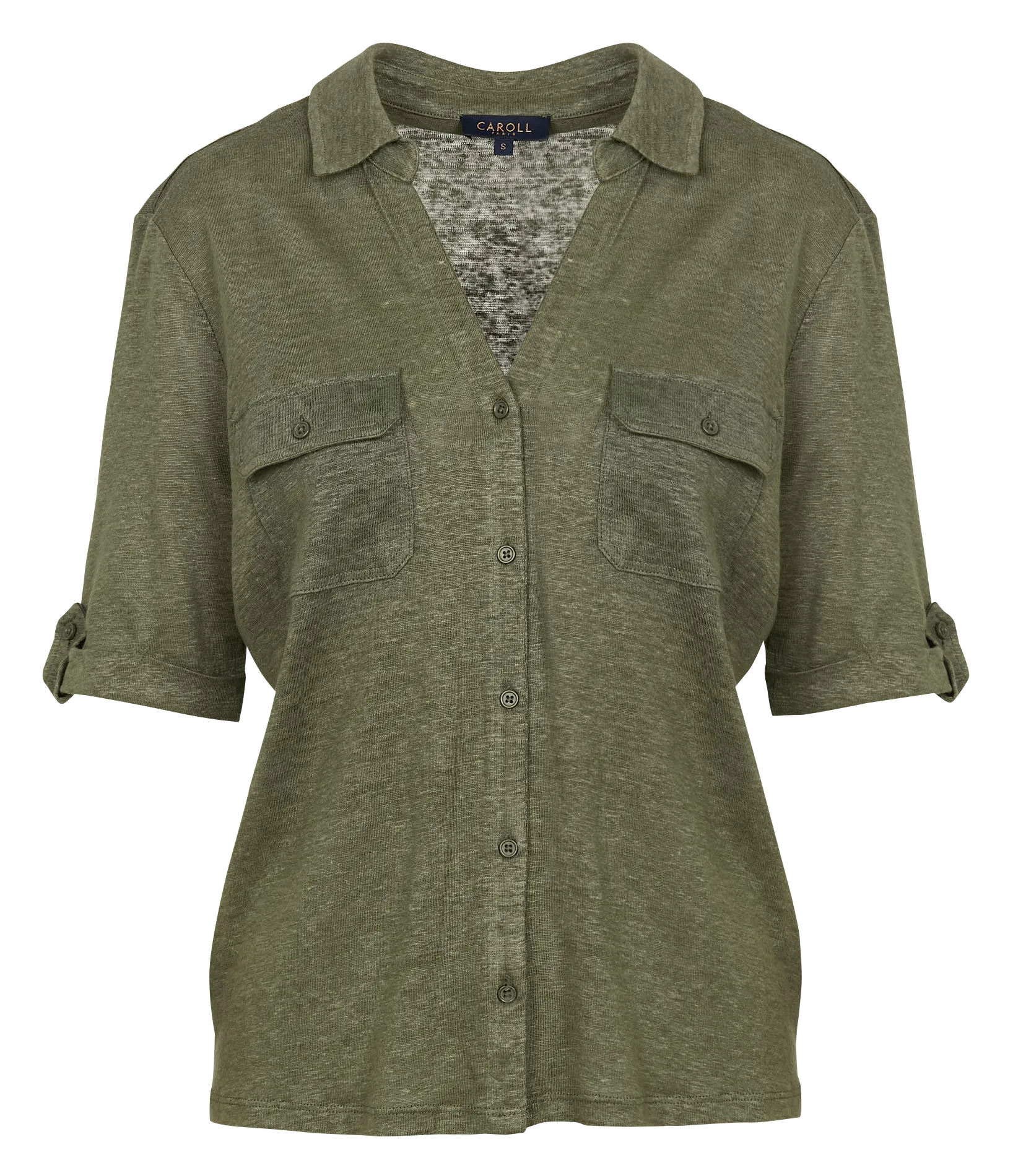 Gerade geschnittene Leinenbluse Grun TK064-ESTELA