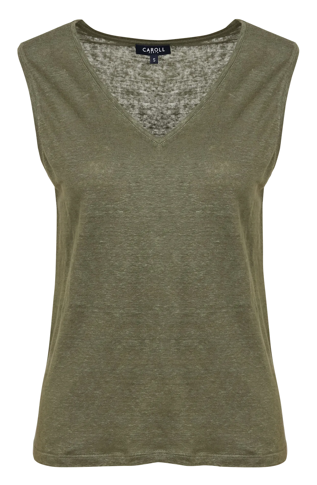 Leinen-T-Shirt mit V-Ausschnitt Grun 241T-TRYM