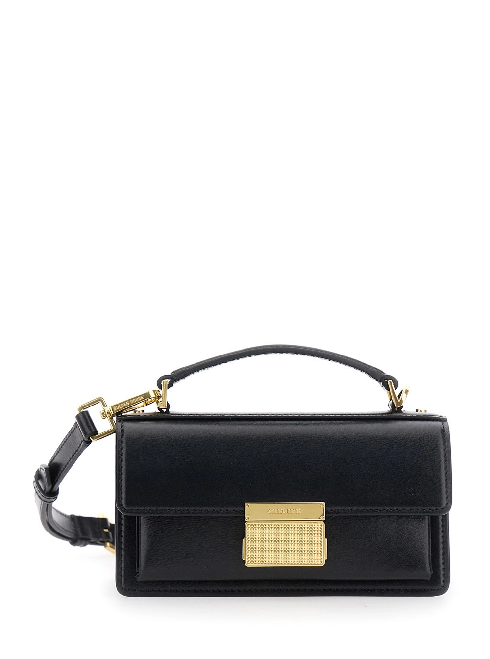 Schwarze Hängetasche "Venezia" aus Leder mit verstellbarem und abnehmbarem Schulterriemen und Verschluss für Damen