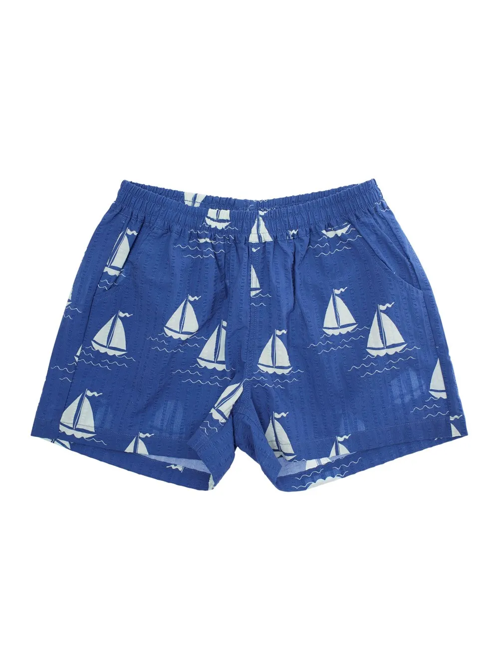 Shorts "Sailing Boats" für Jungen aus Baumwolle in Blau mit Elastikbund und All-over Grafikdruck