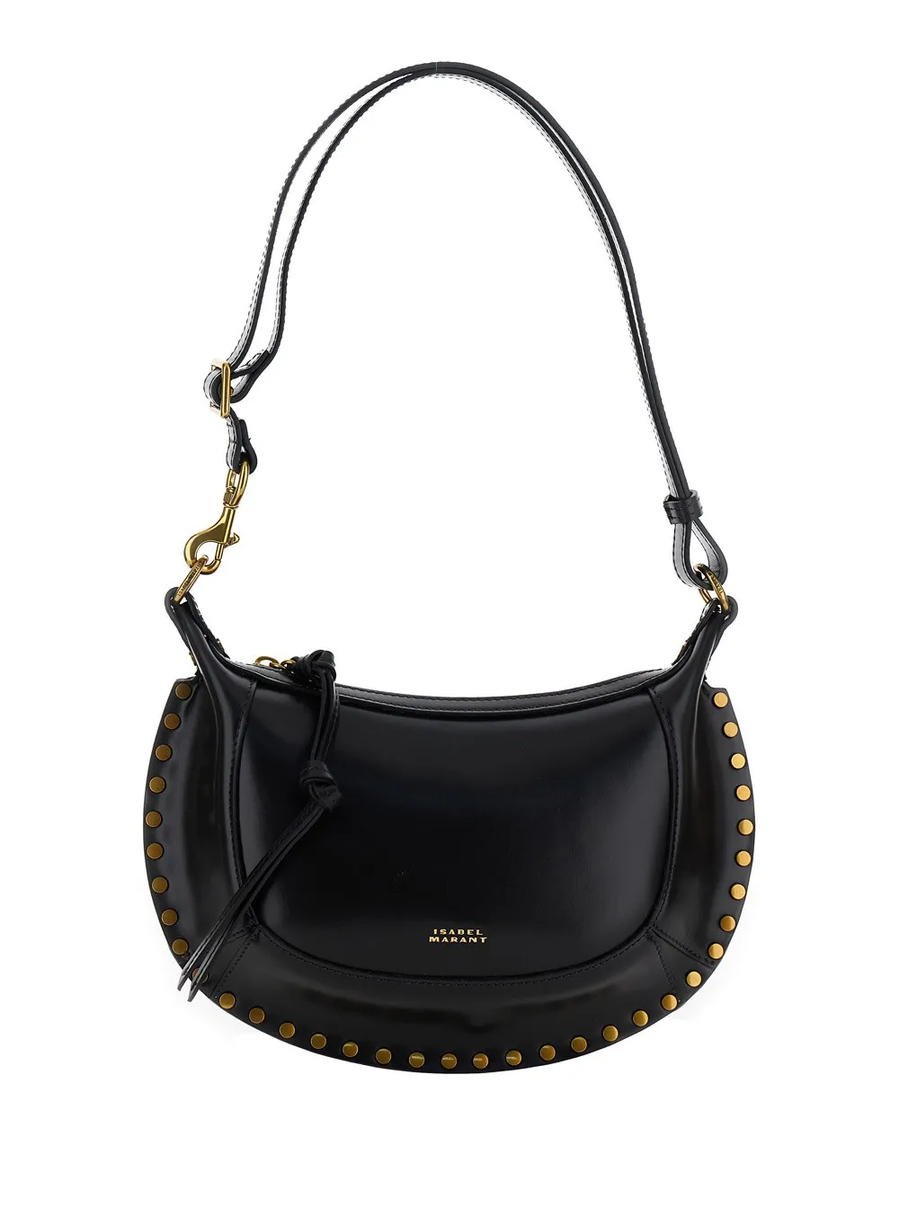 Umhängetasche "Oskan Moon" für Damen aus Leder in Schwarz mit Nietendetails