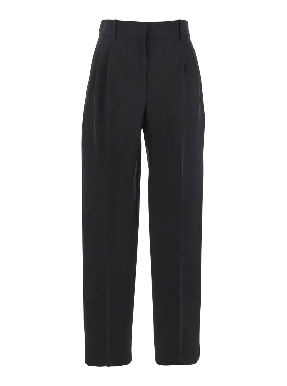 Schwarze Hose "Lilas" mit Gürtelschlaufen und Pences aus Woll- und Leinenmischung Damen