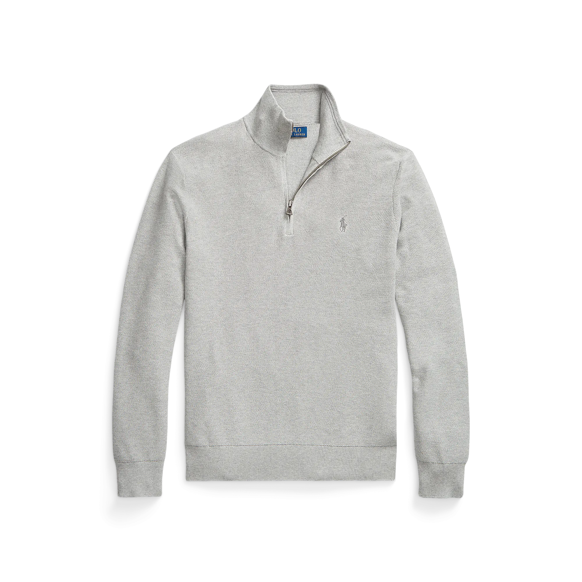 Pullover aus Baumwoll-Piqué mit Stehkragen und Reißverschluss Grau