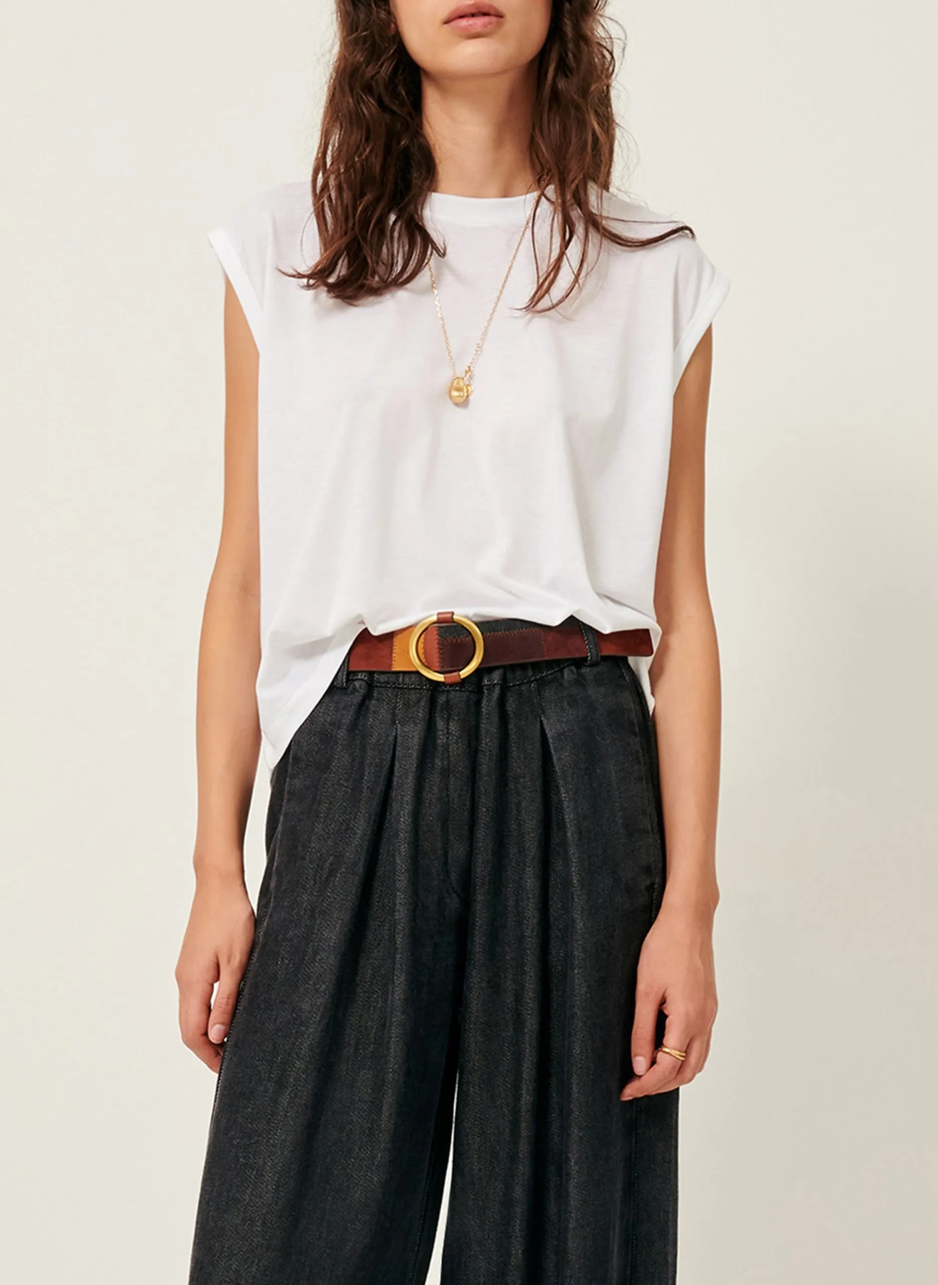 Weites Rundhals-T-Shirt Weiss DEEDOO