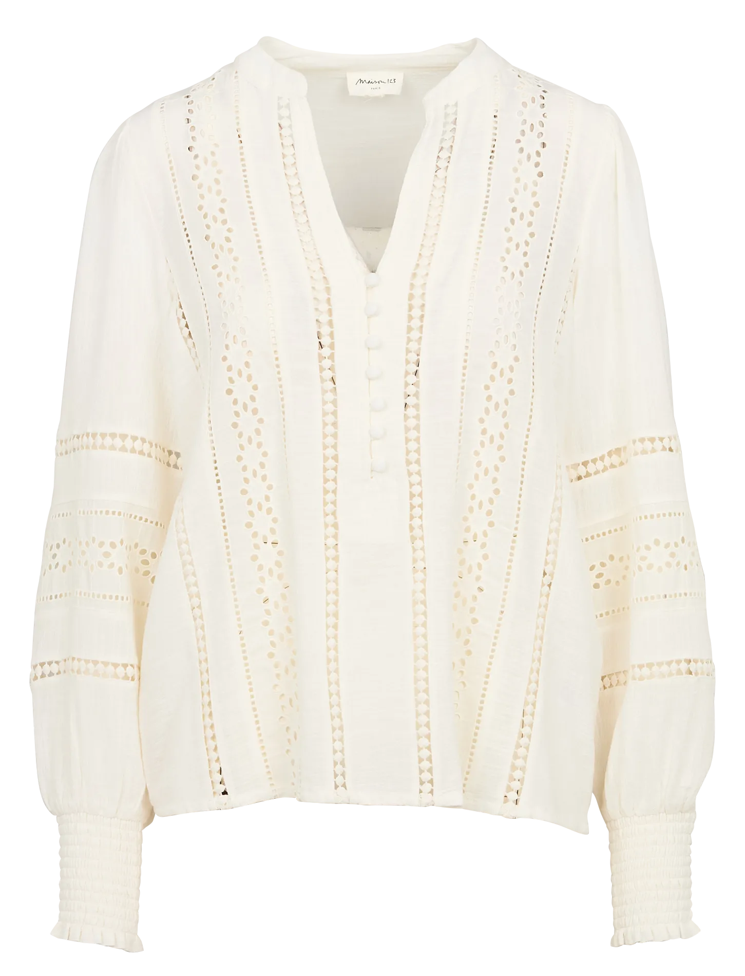 Baumwollbluse mit V-Ausschnitt Weiss BAILA