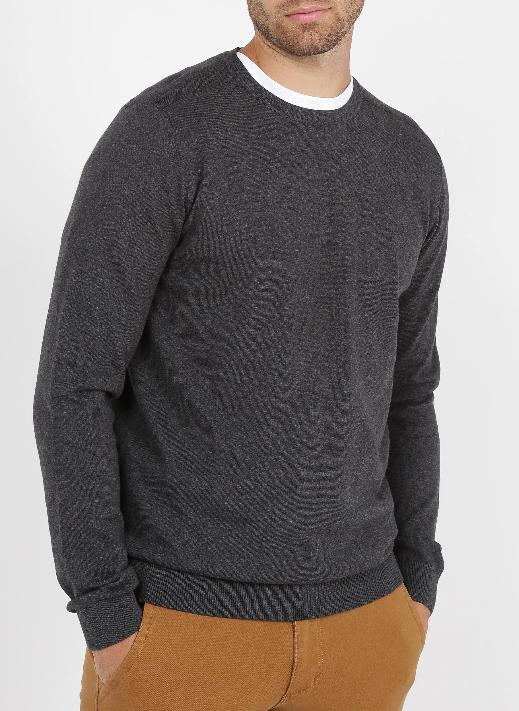 Rundhalspullover aus Baumwolle, Regular Fit Grau