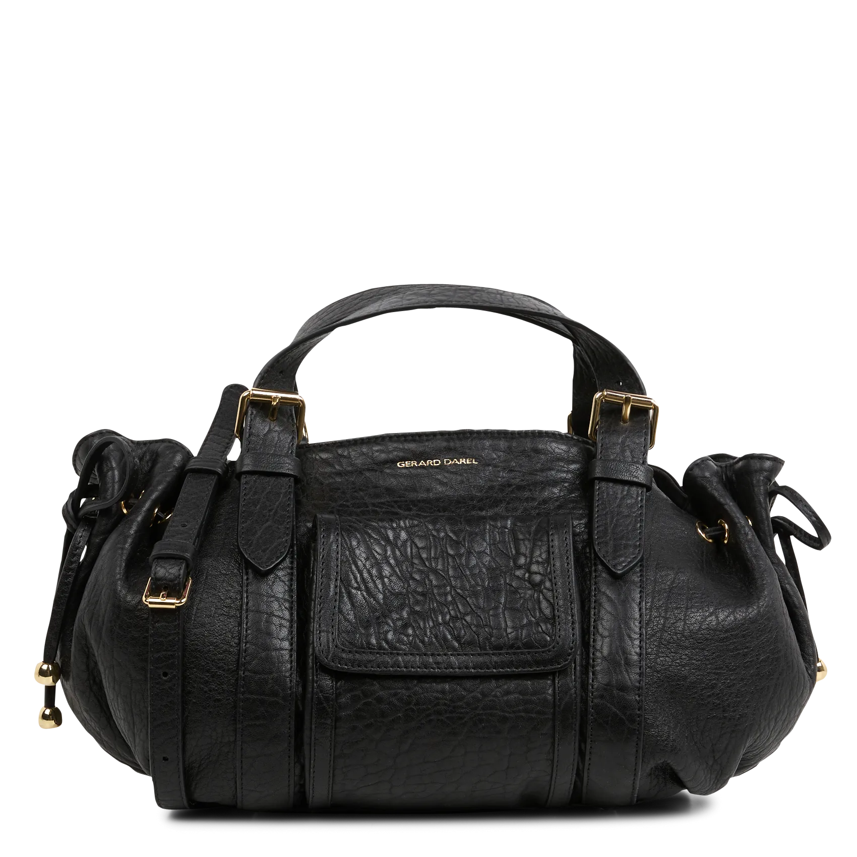 Einfarbige Handtasche aus Leder Schwarz 18H