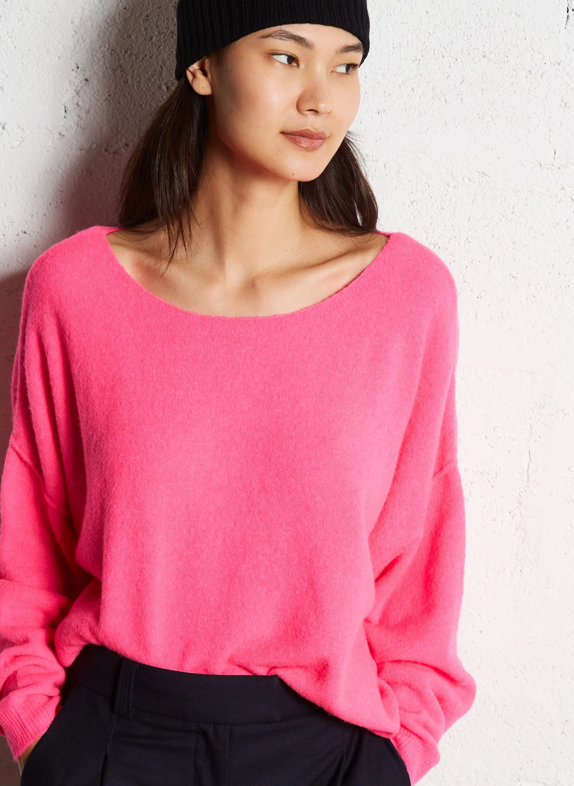 Blossom - Pullover mit U-Boot-Ausschnitt aus Wollmix Rosa DAMSVILLE