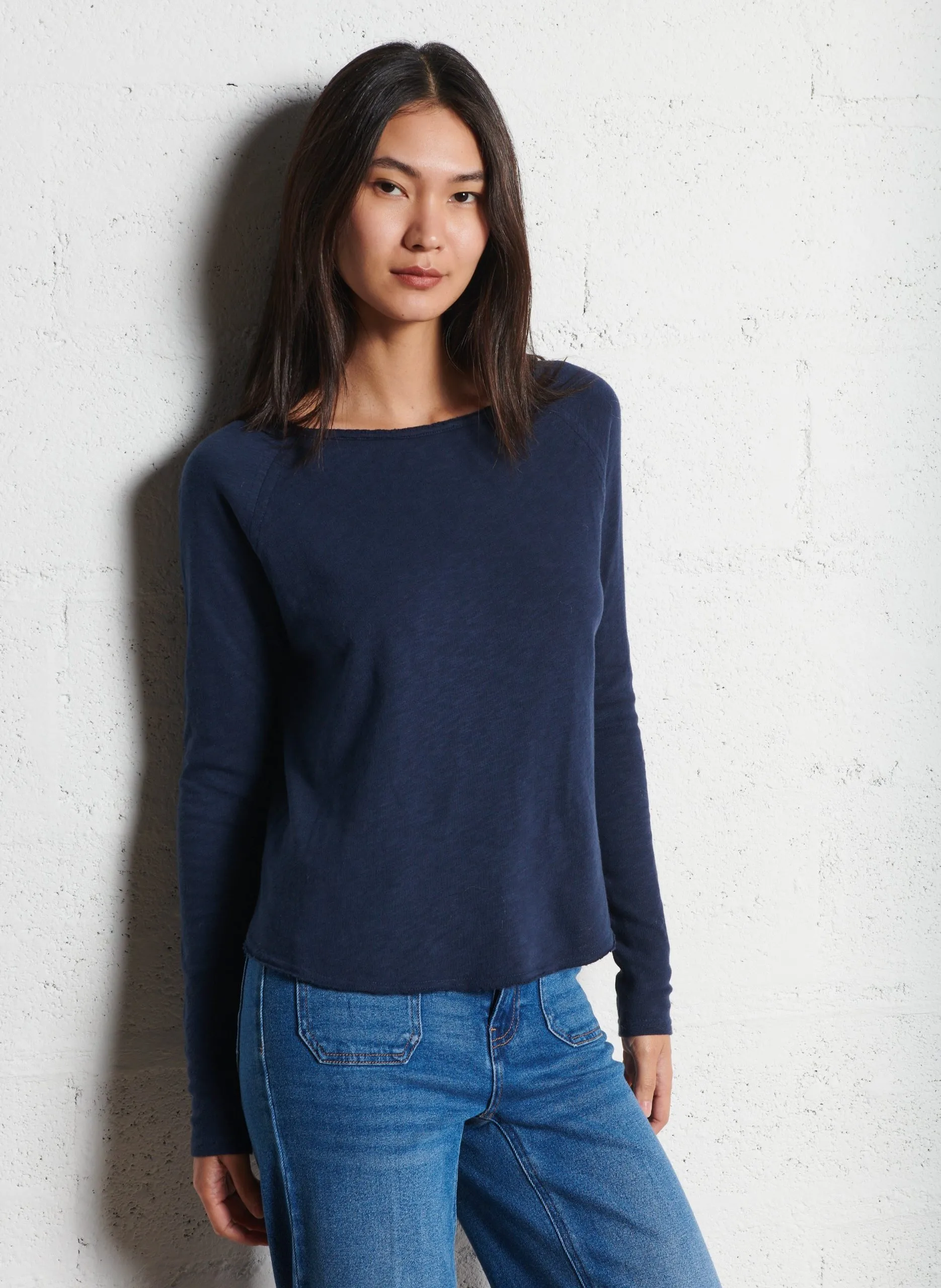 Baumwoll-T-Shirt mit U-Boot-Ausschnitt Blau SONOMA