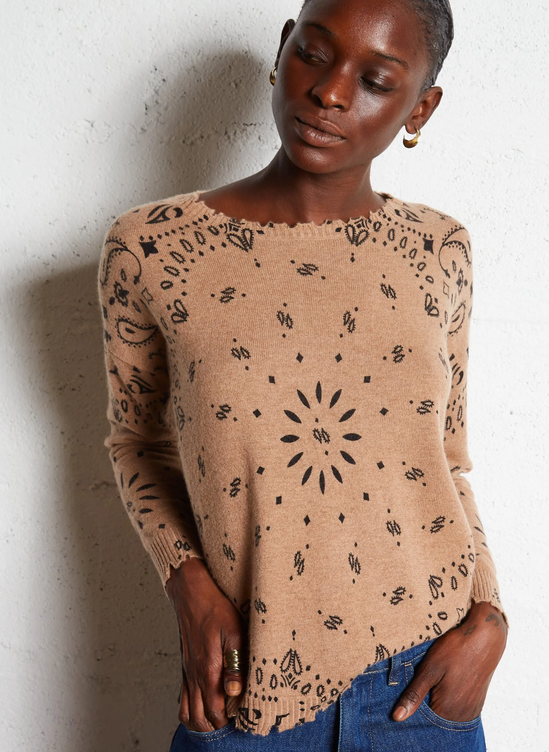 Kaschmirpullover mit Print Braun MELA BANDANA