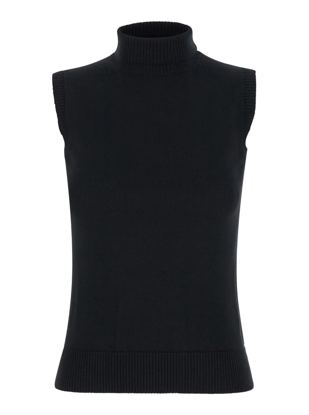 Ärmelloses Top für Damen aus Wolle in Schwarz mit geripptem Besatz