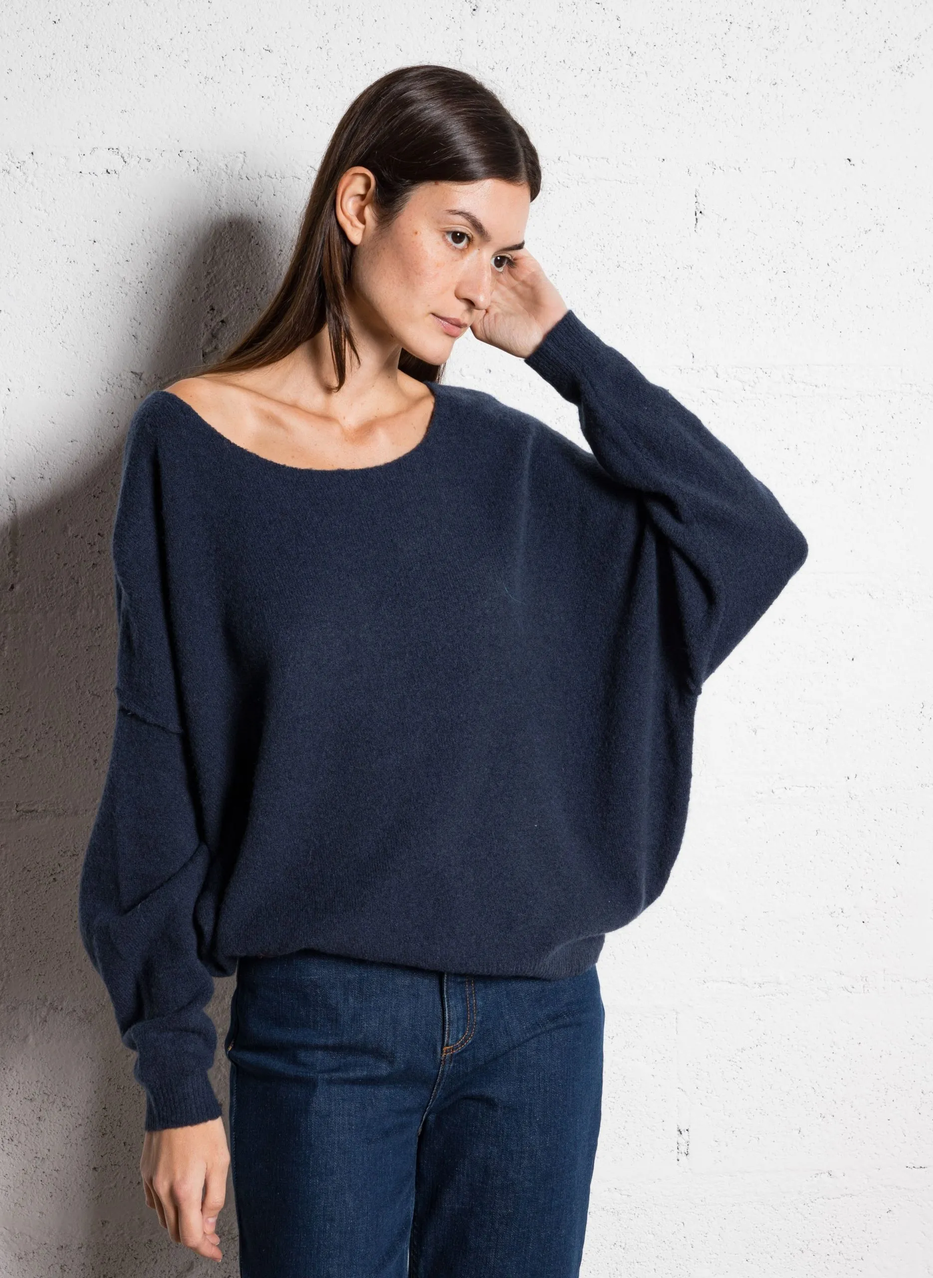 Blossom - Pullover mit U-Boot-Ausschnitt aus Wollmix Blau DAMSVILLE