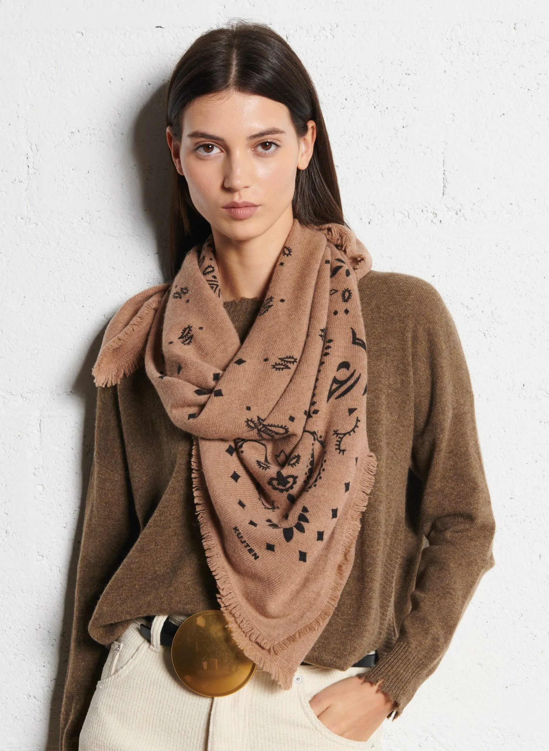 Kaschmirschal mit Print Braun HACHIKO