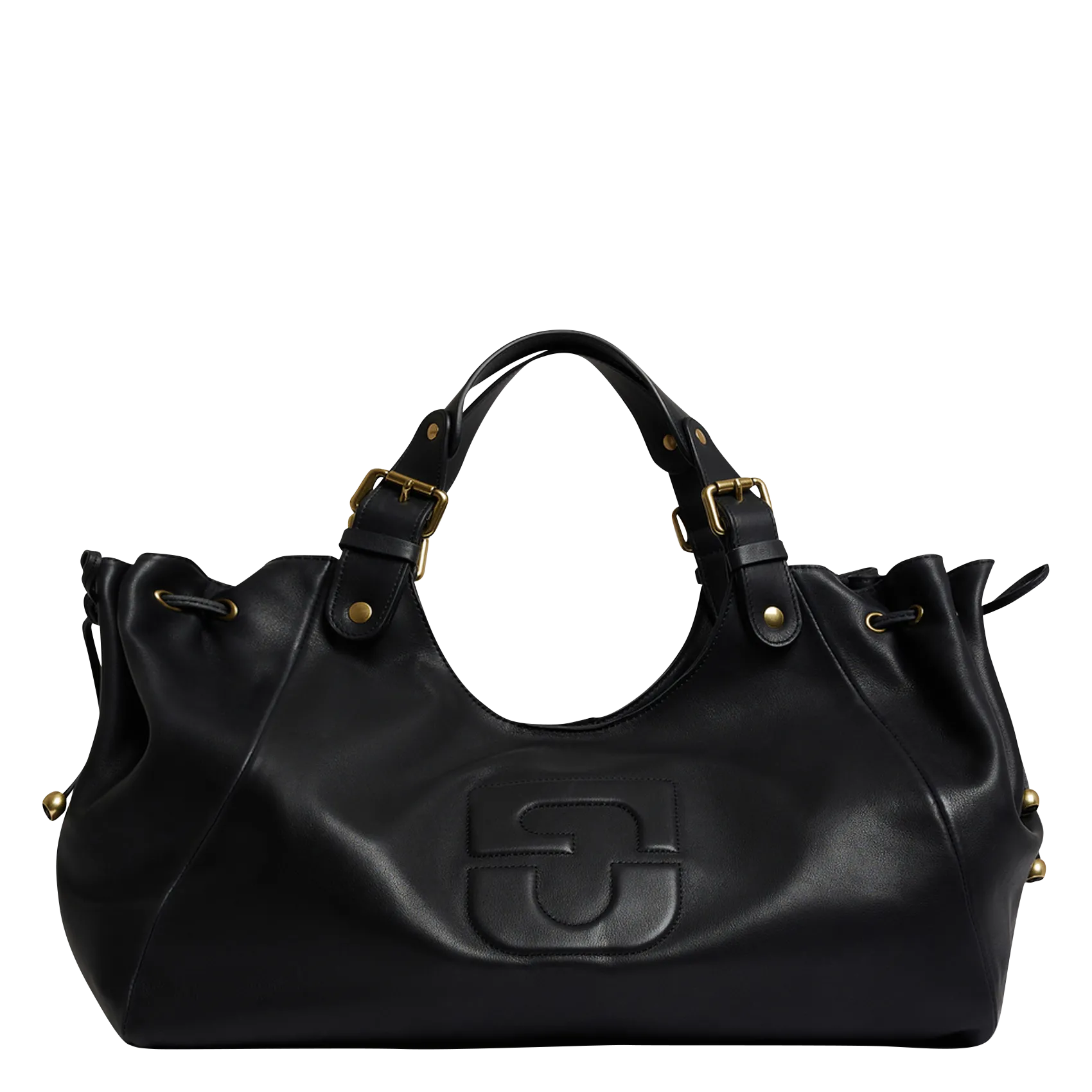 Einfarbige Handtasche aus Leder Schwarz CHIARA GD