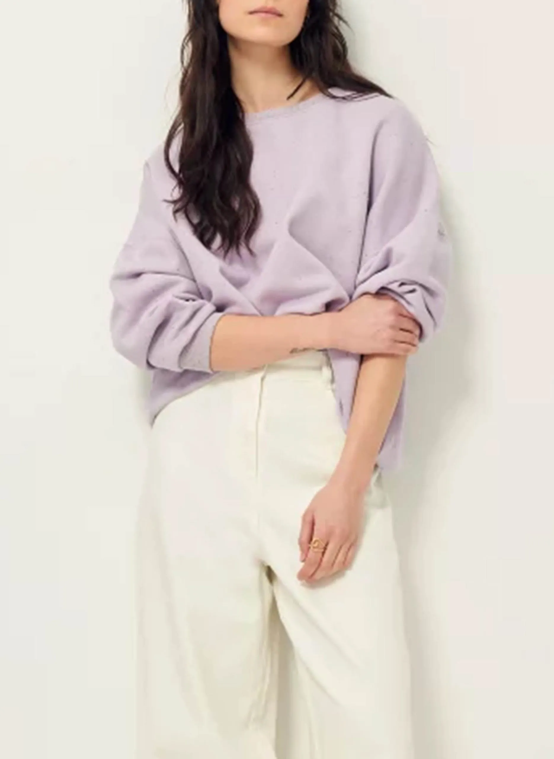 Weites, meliertes Rundhals-Sweatshirt aus Bio-Baumwoll-Mix Violett CHEBBI