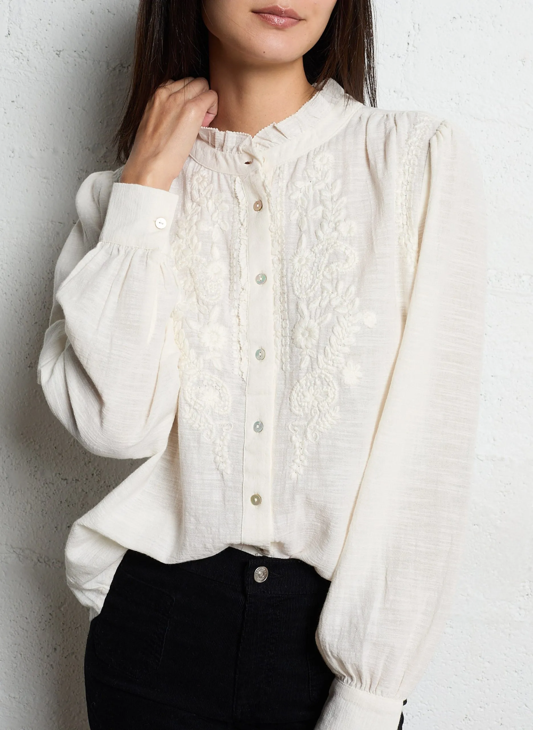 - Bestickte Baumwollbluse Weiss BROOKE