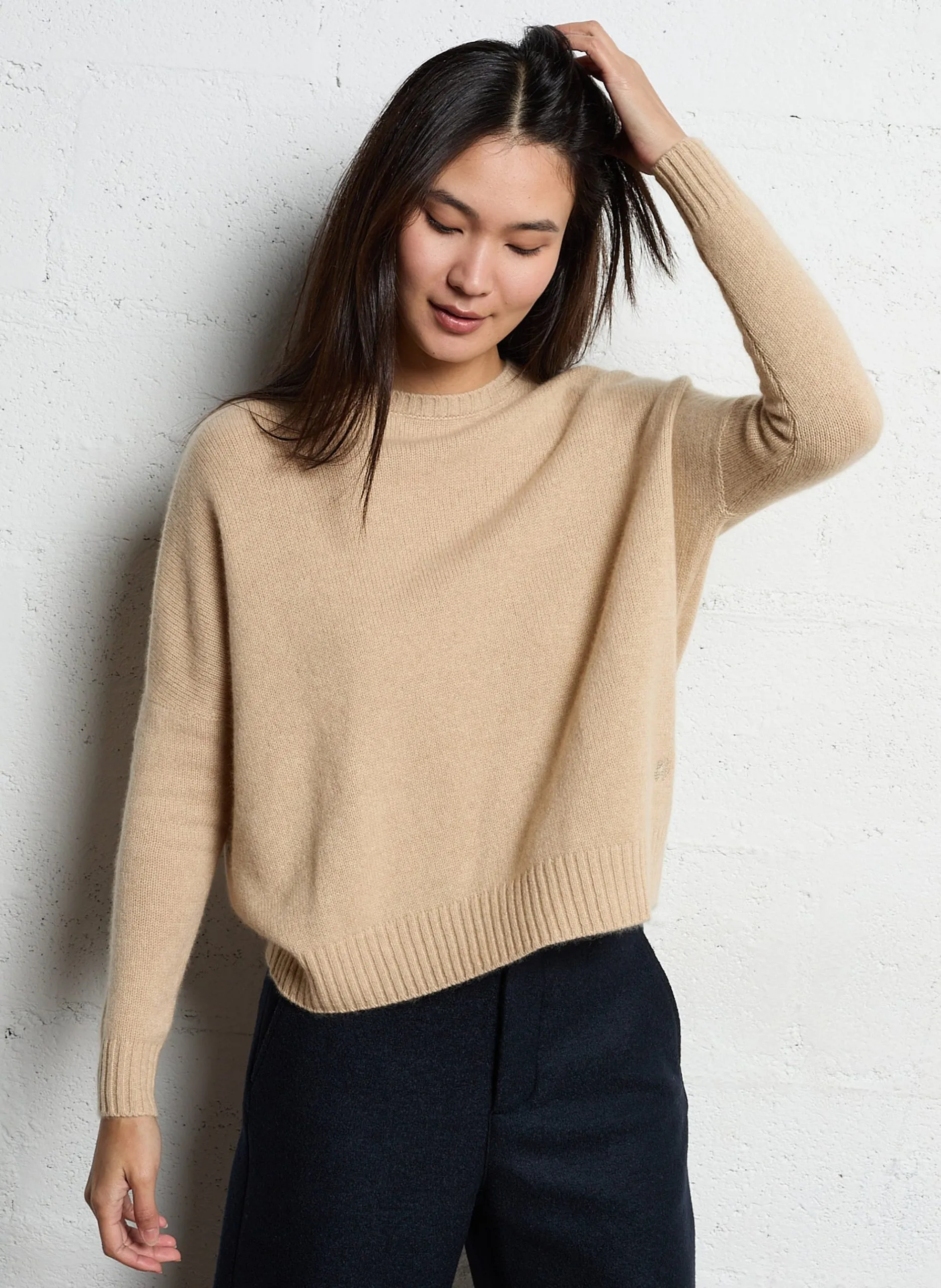Oversize-Kaschmirpullover mit Rundhalsausschnitt Beige AMELIE