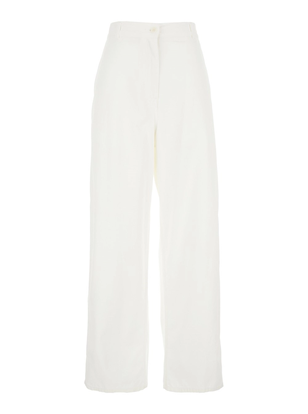 Hose "Shakra" für Damen aus Baumwolle und Kaschmir in Weiß mit Gürtelschlaufen und zwei aufgesetzten Taschen hinten