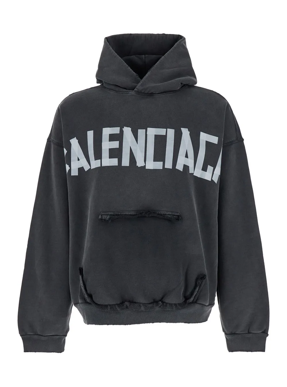 Schwarzer Kapuzenpullover mit Logoschriftzug vorne und Logodruck hinten aus Baumwolle Herren