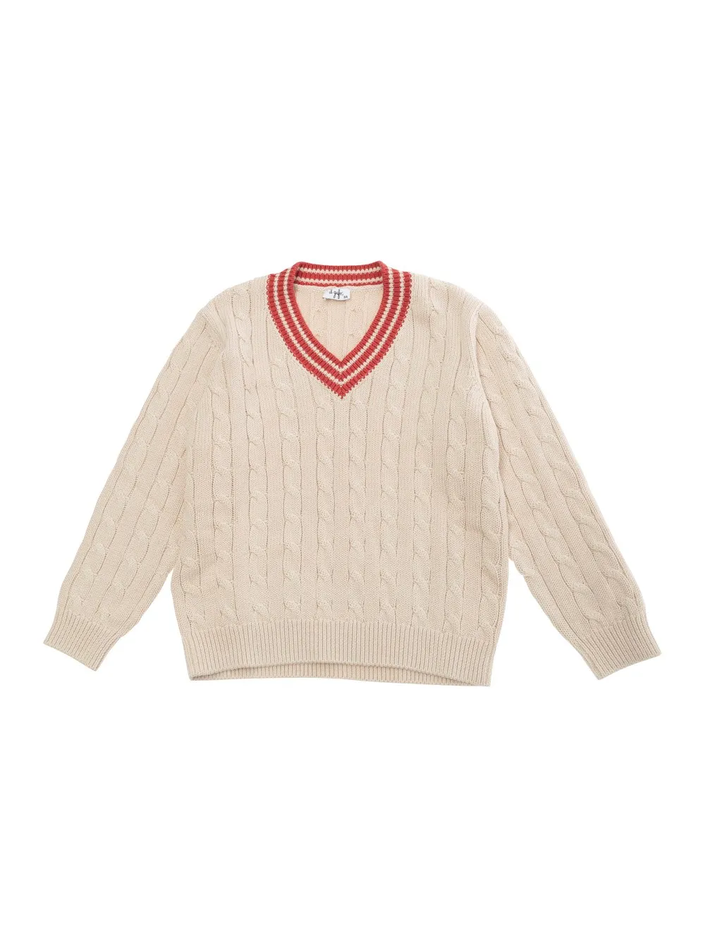 Beigefarbenes T-Shirt mit V-Ausschnitt und gestreiftem Motiv aus Baumwolle Mädchen