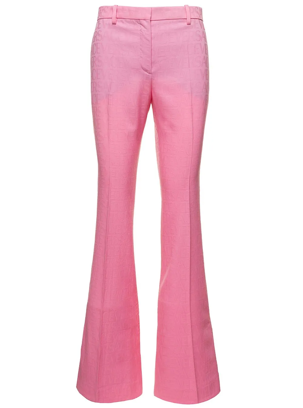 Ausgestellte Hose für Damen aus Wolle in Rosa mit tonalem Logo-Schriftzug