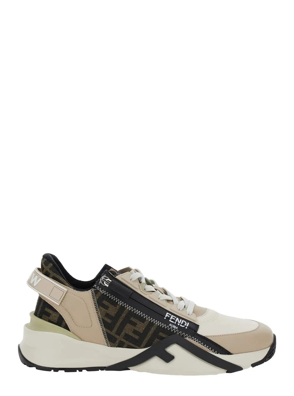 Beigefarbener Low-Top-Sneaker "Fendi Flow" mit Logodetail aus Leder Herren