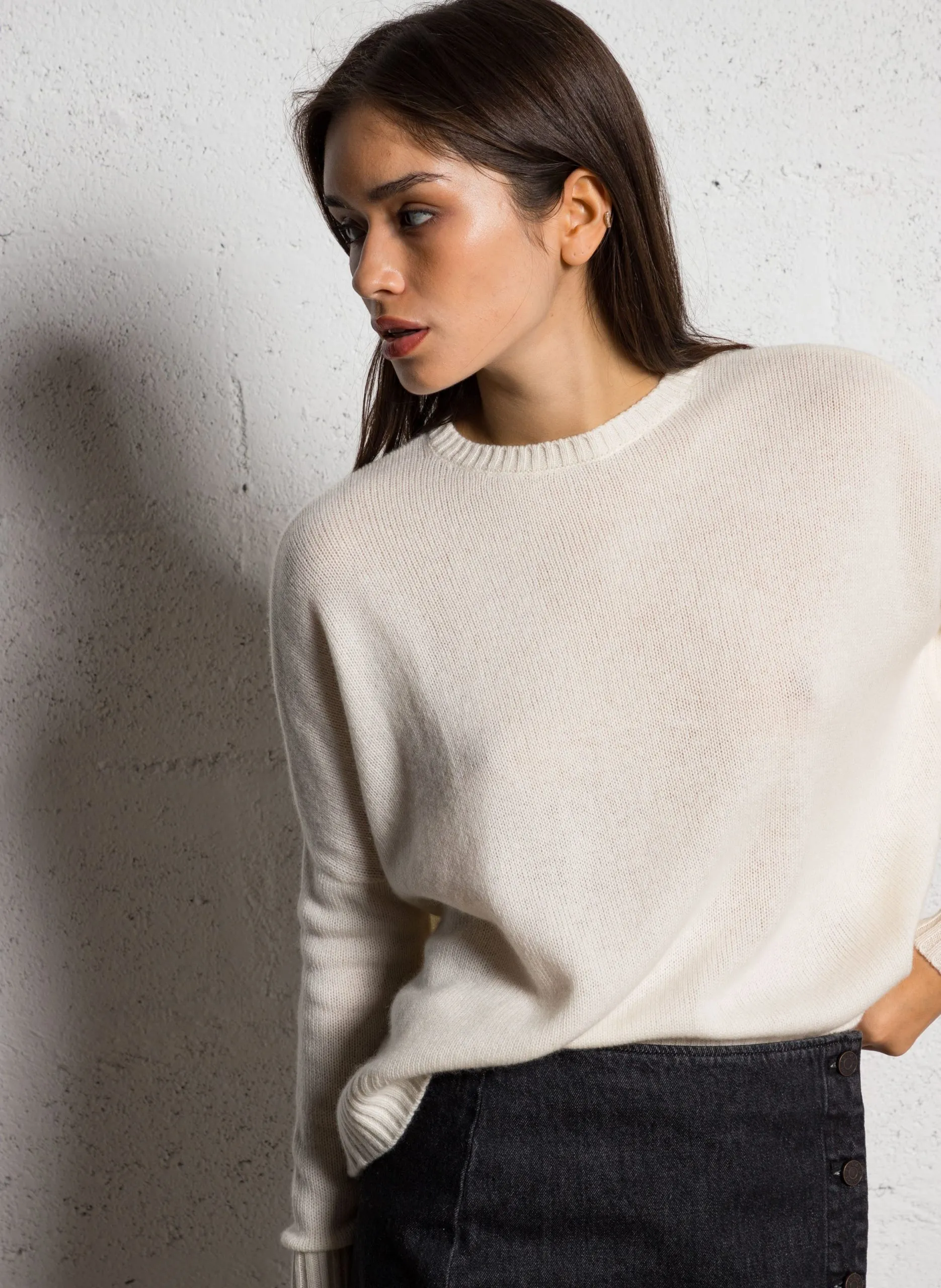 Oversize-Kaschmirpullover mit Rundhalsausschnitt Weiss AMELIE