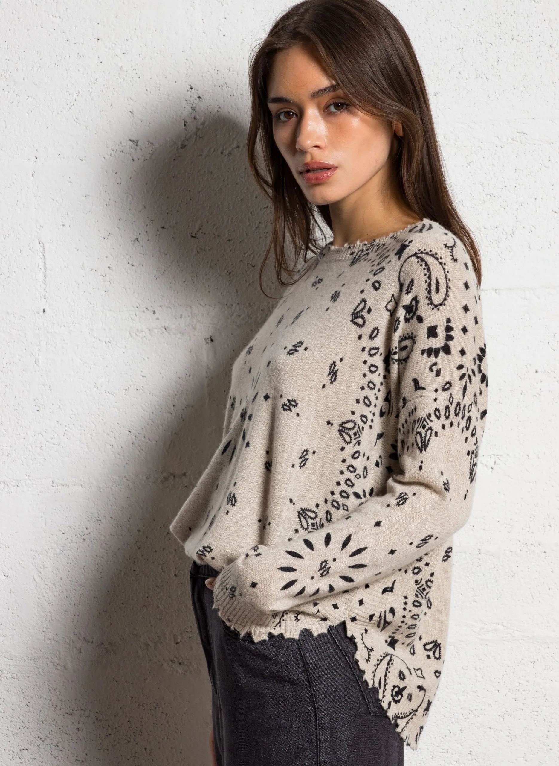 Kaschmirpullover mit Print Beige MELA BANDANA