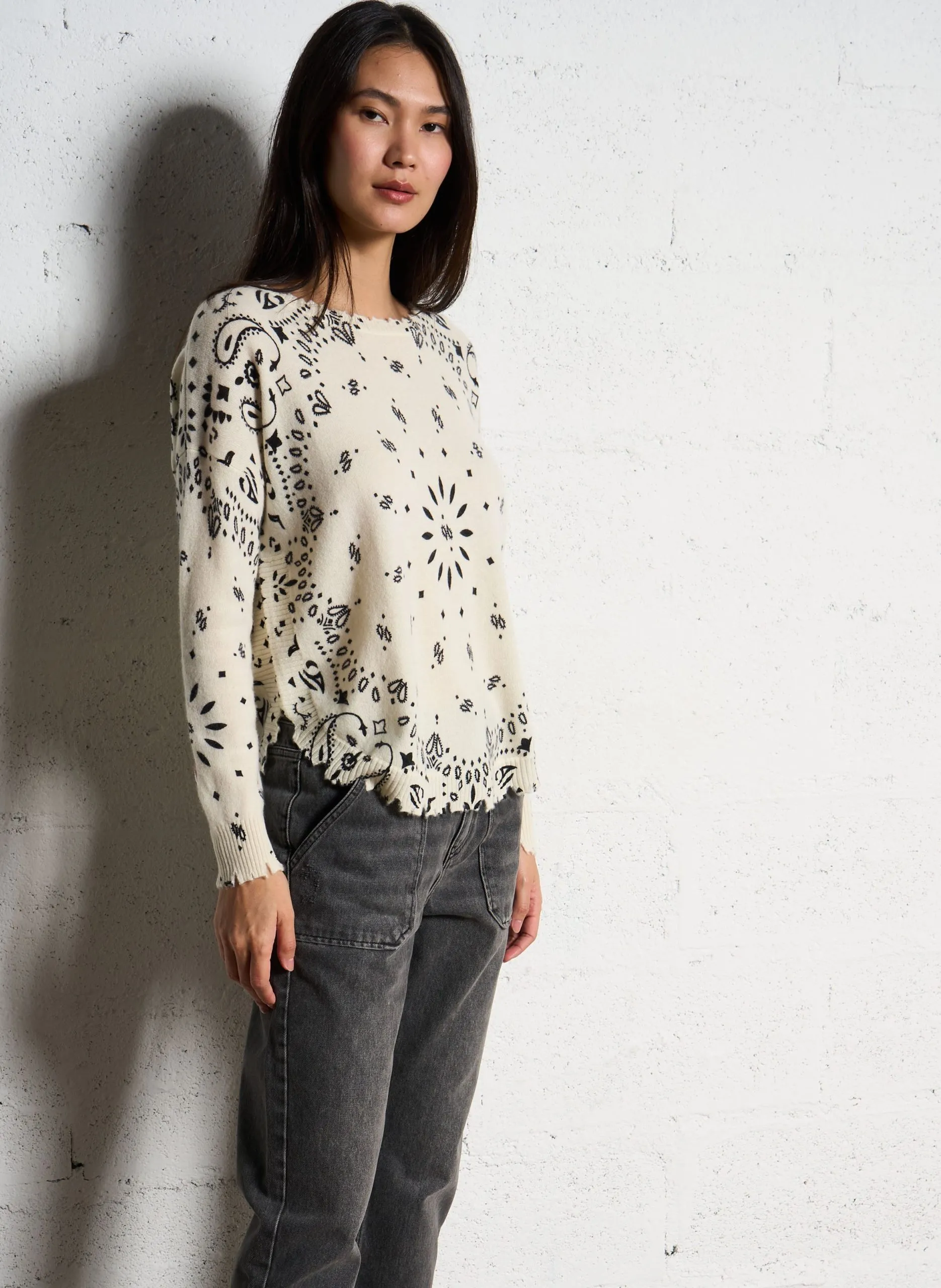 Kaschmirpullover mit Print Weiss MELA BANDANA