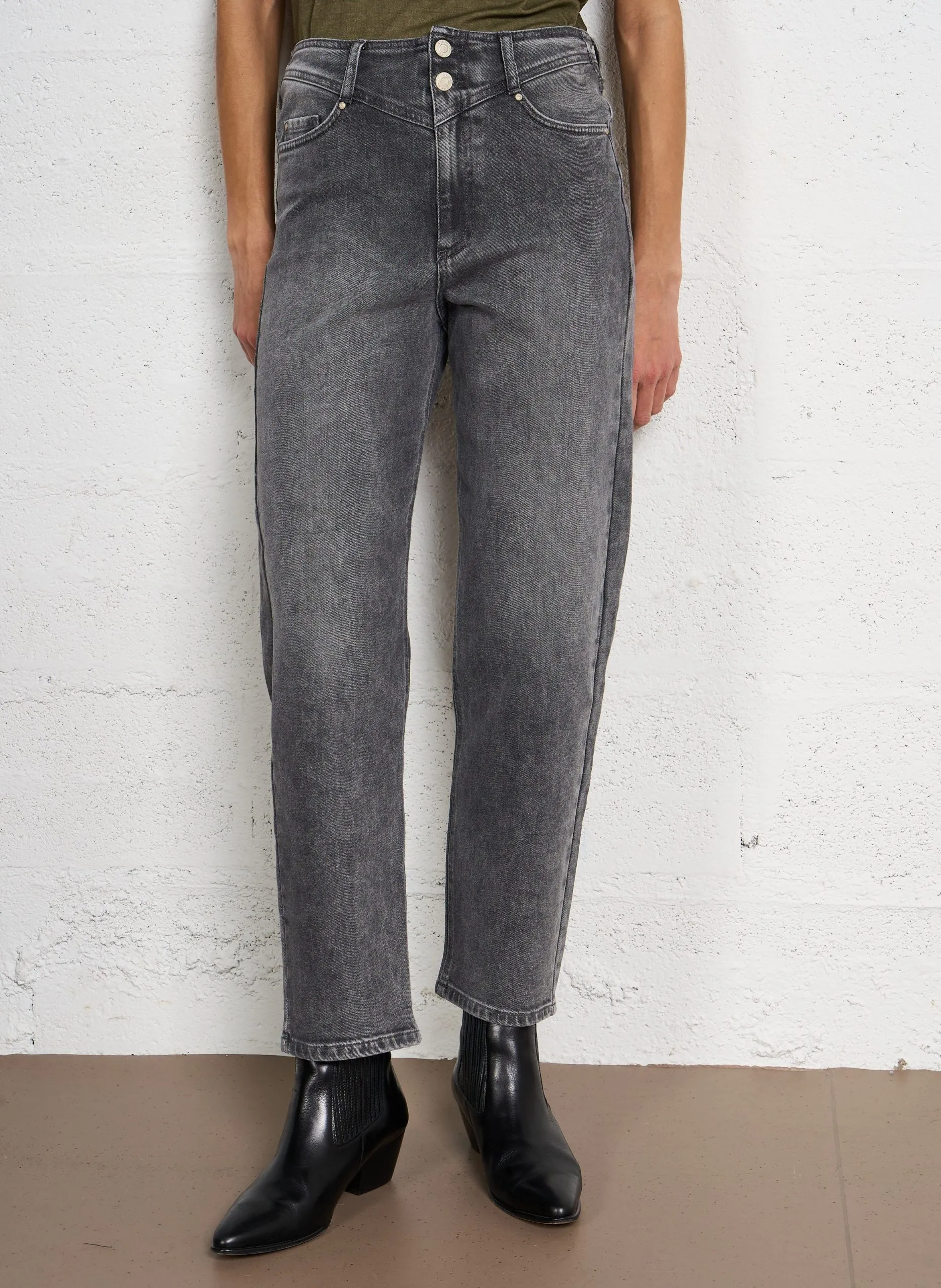 Straight Cut Stone Washed Jeans aus Baumwolle Grau