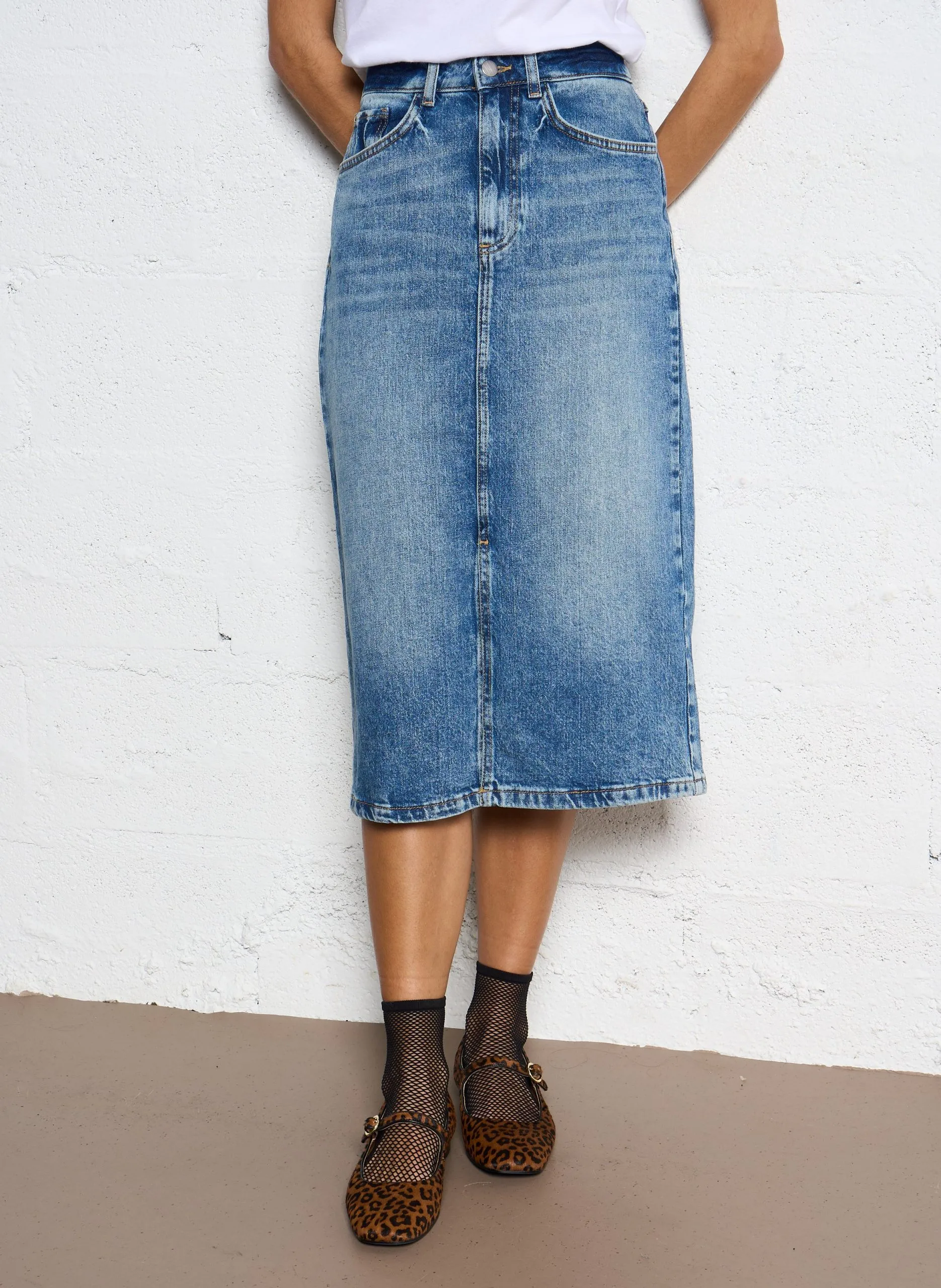 Midi-Rock aus Stretch-Denim Blau BIRDY